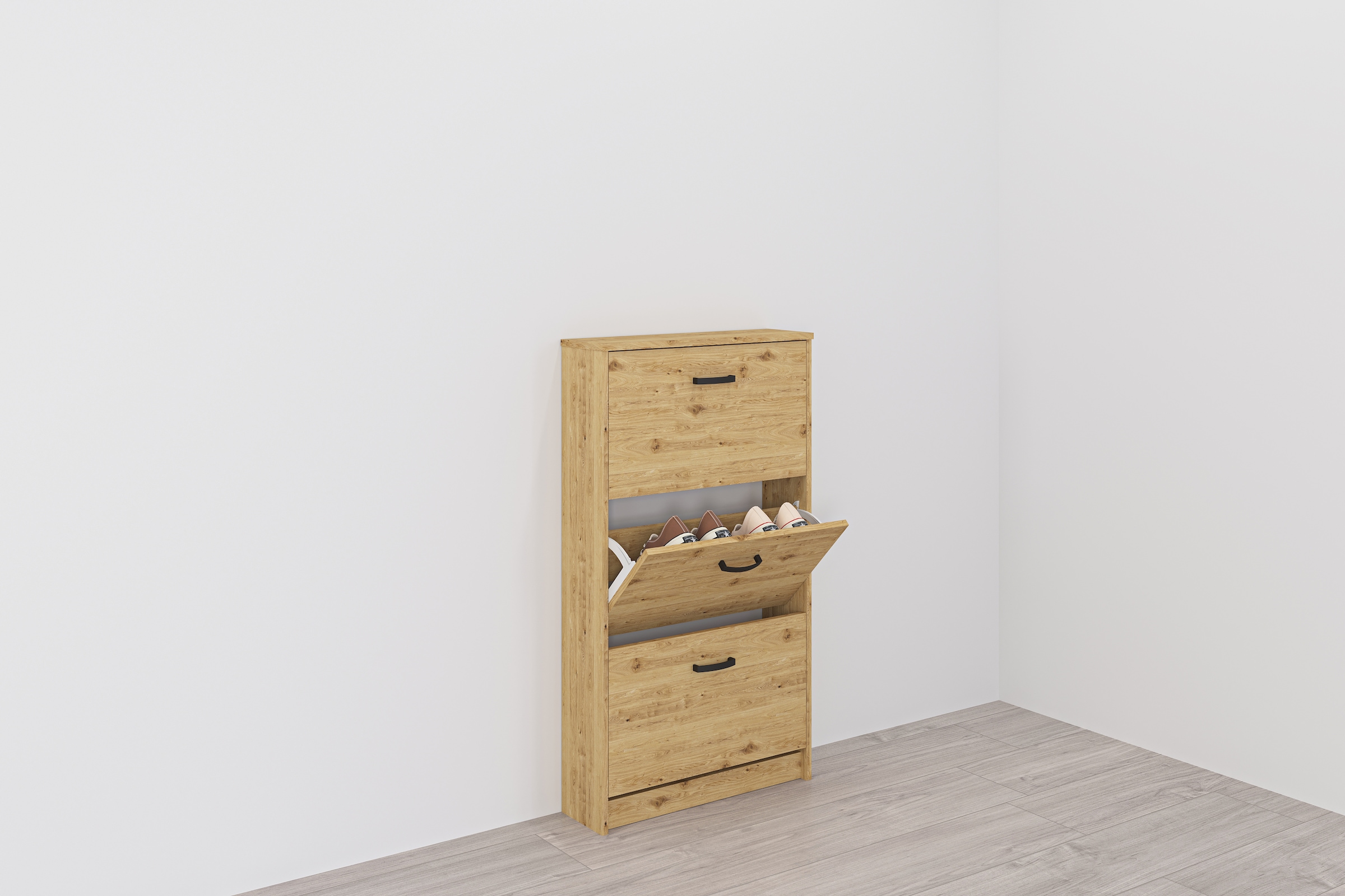 FMD Schuhschrank »Step 3«, Breite 58,5 cm, Tief 17 cm, mit 3 Klappen, Schuhkipper
