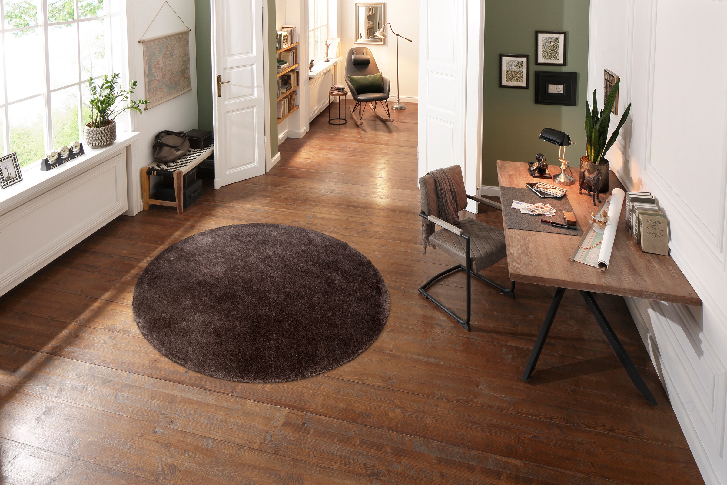 Bruno Banani Hochflor-Teppich »Dana Teppich, leichter Glanz«, rund, 30 mm Höhe, unifarben, Mikrofaser Teppiche, Wohnzimmer, Schlafzimmer, Esszimmer