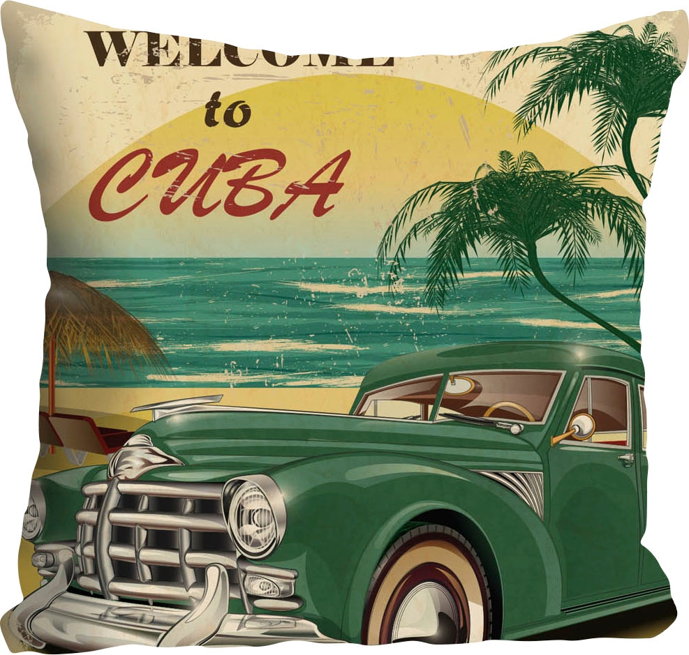 ❤ queence Dekokissen »Welcome to Cuba«, mit Schriftzug und Auto,  Kissenhülle ohne Füllung, 1 Stück kaufen im Jelmoli-Online Shop