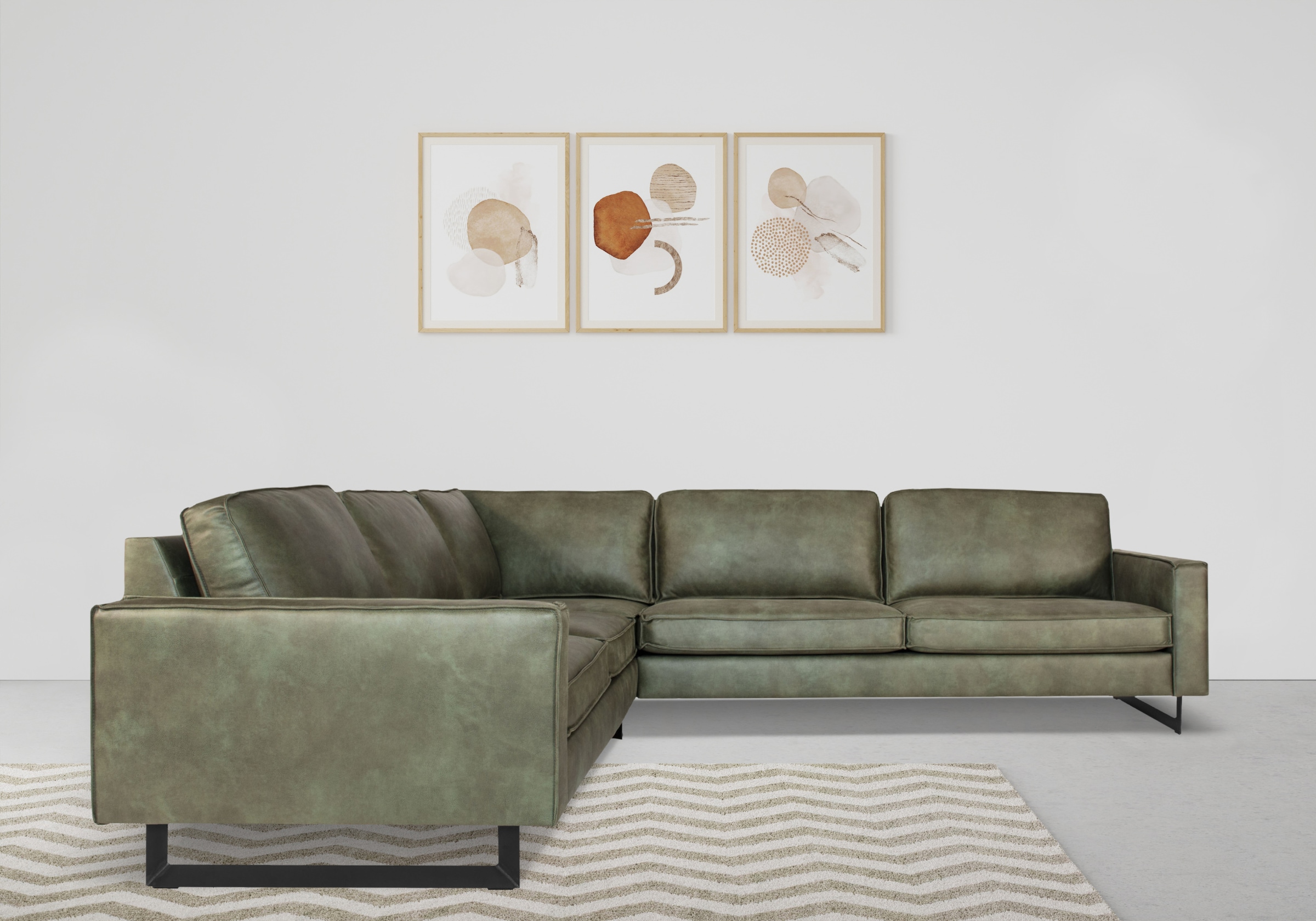 Places of Style Ecksofa »Pinto, XXL, 250/290 cm, langer Schenkel, Ottomane«, Cord, Chenille, Lederoptik, mit Keder, Metallfüsse, Wellenunterfederung