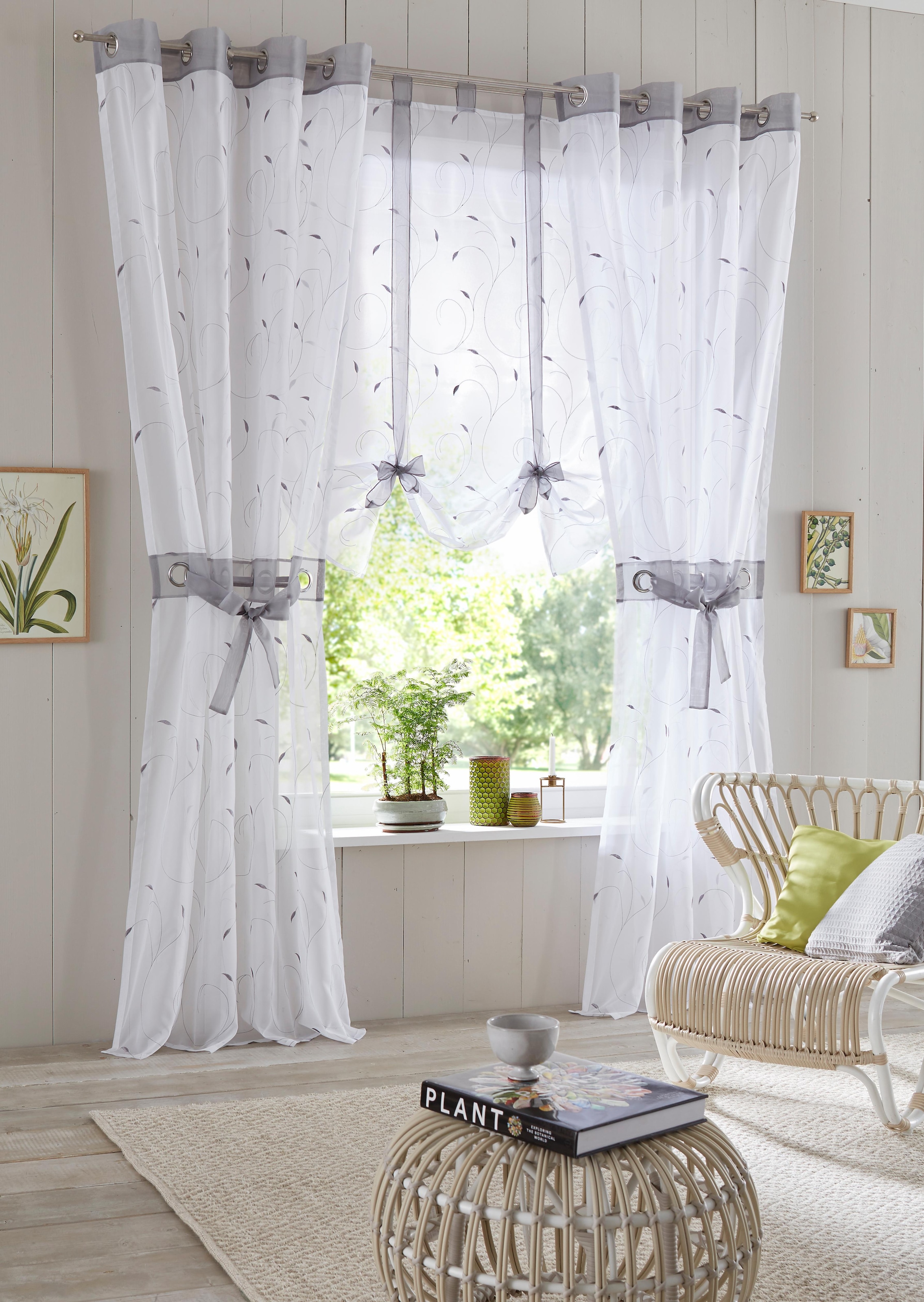 Home affaire Gardine »Jaca«, (2 St.), transparent, 2-er Set, bestickt, Voile, inkl. Raffhalter