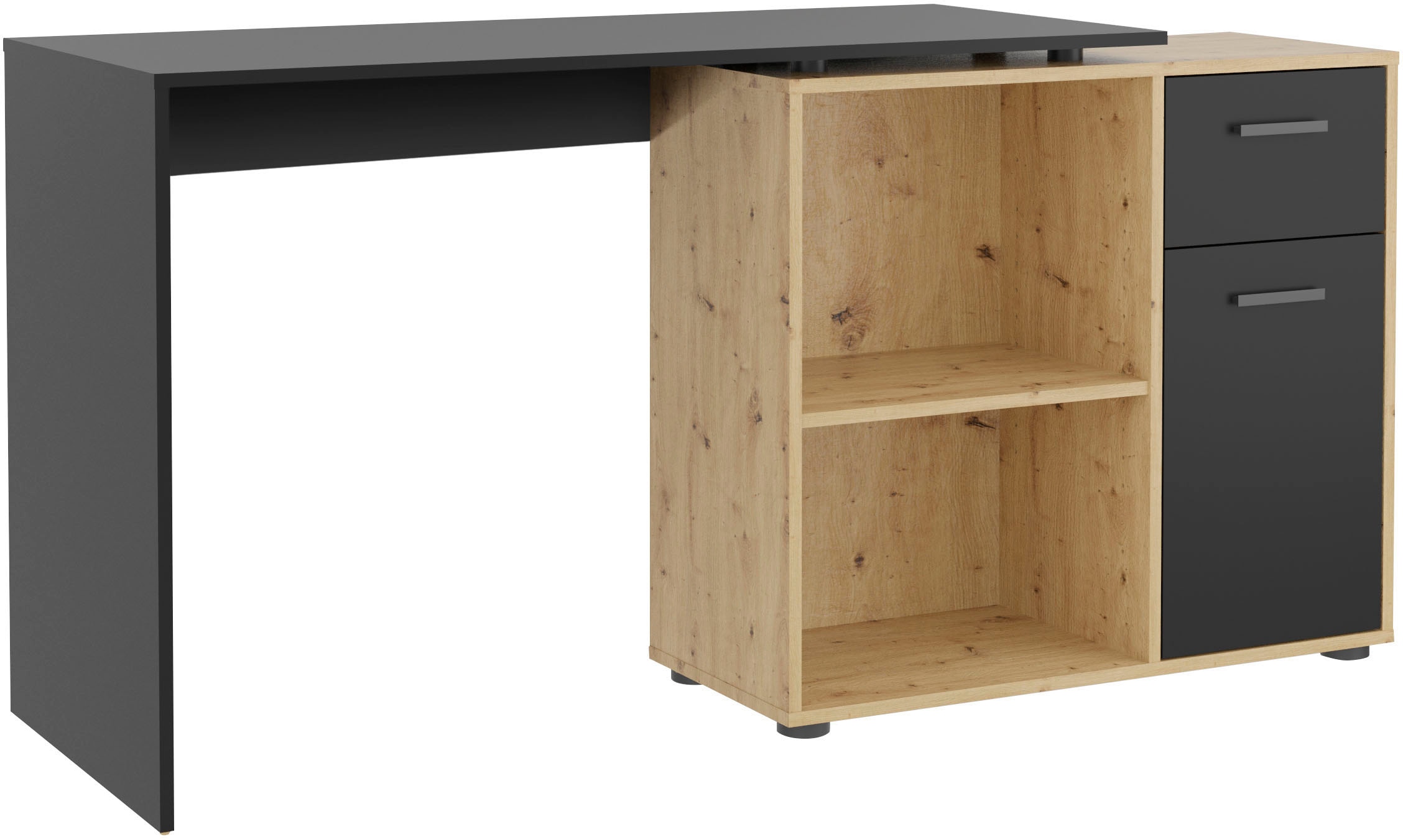 FMD Eckschreibtisch »AUGSBURG«, Schreibtisch / Sideboard mit Stauraum, drehbar, Breite 117/148 cm