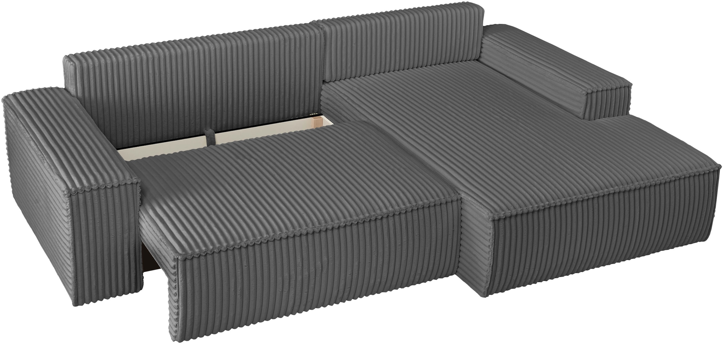 andas Ecksofa »Finnley Schlafsofa 267 cm in Bouclé, Struktur fein u. Cord, L-Form,«, Schlaffunktion m. Bettkasten (136/210 cm), Bouclé, Struktur und Cord