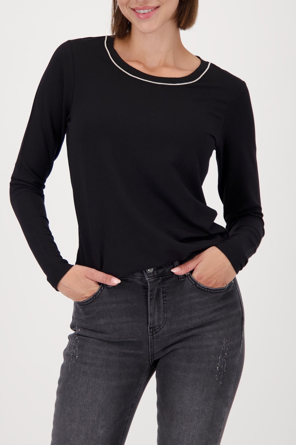 Monari Langarmshirt »Shirt Basic Schmuck Kette« Regular fit mit Rundhalsausschnitt