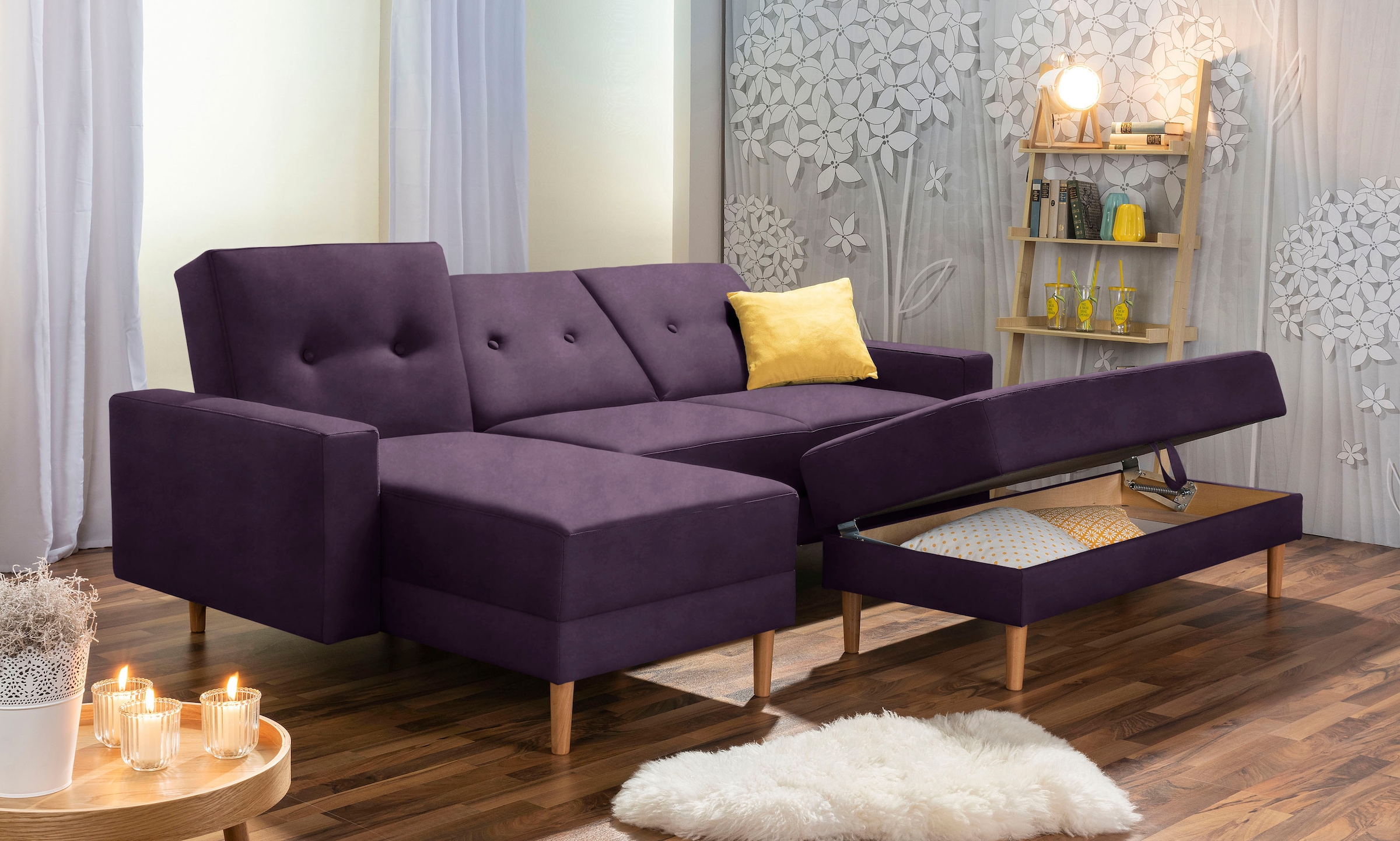 Max Winzer® Ecksofa »Just Chill«, Schlafsofa mit Recamiere, Rückenverstellung, inklusive Stauraumhocker