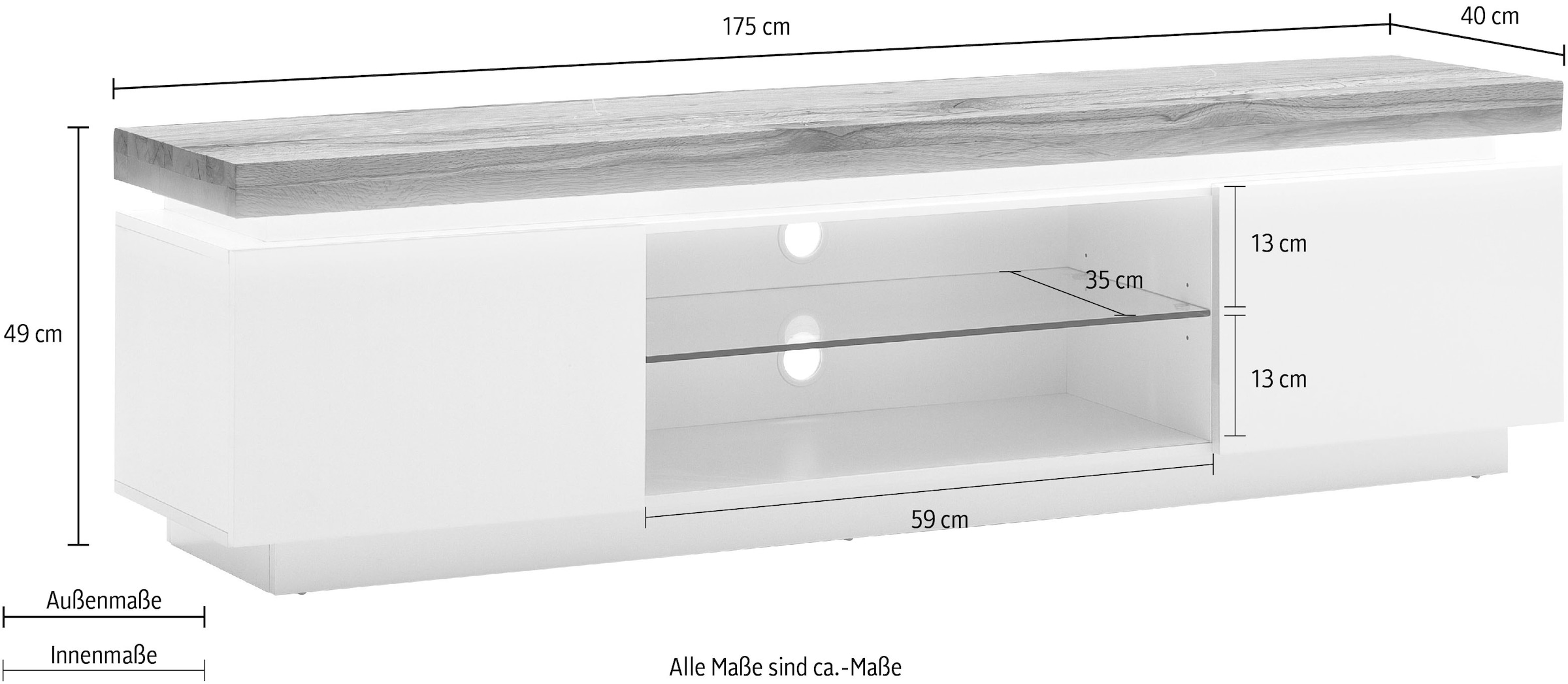 MCA furniture Lowboard »Romina«, mit LED Beleuchtung weiss dimmbar, inkl. Fernbedienung