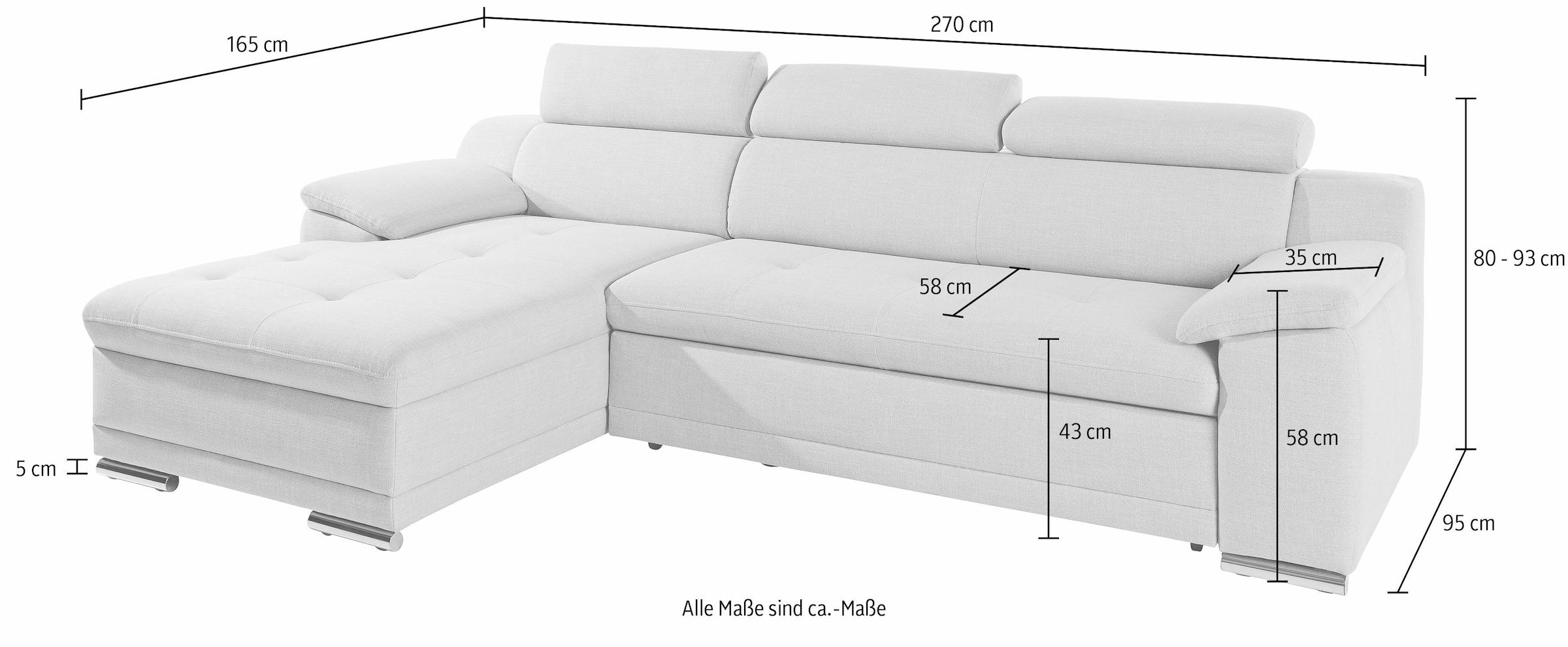 sit&more Ecksofa »Andiamo L-Form«, wahlweise mit Bettfunktion, inklusive Kopfteilverstellung