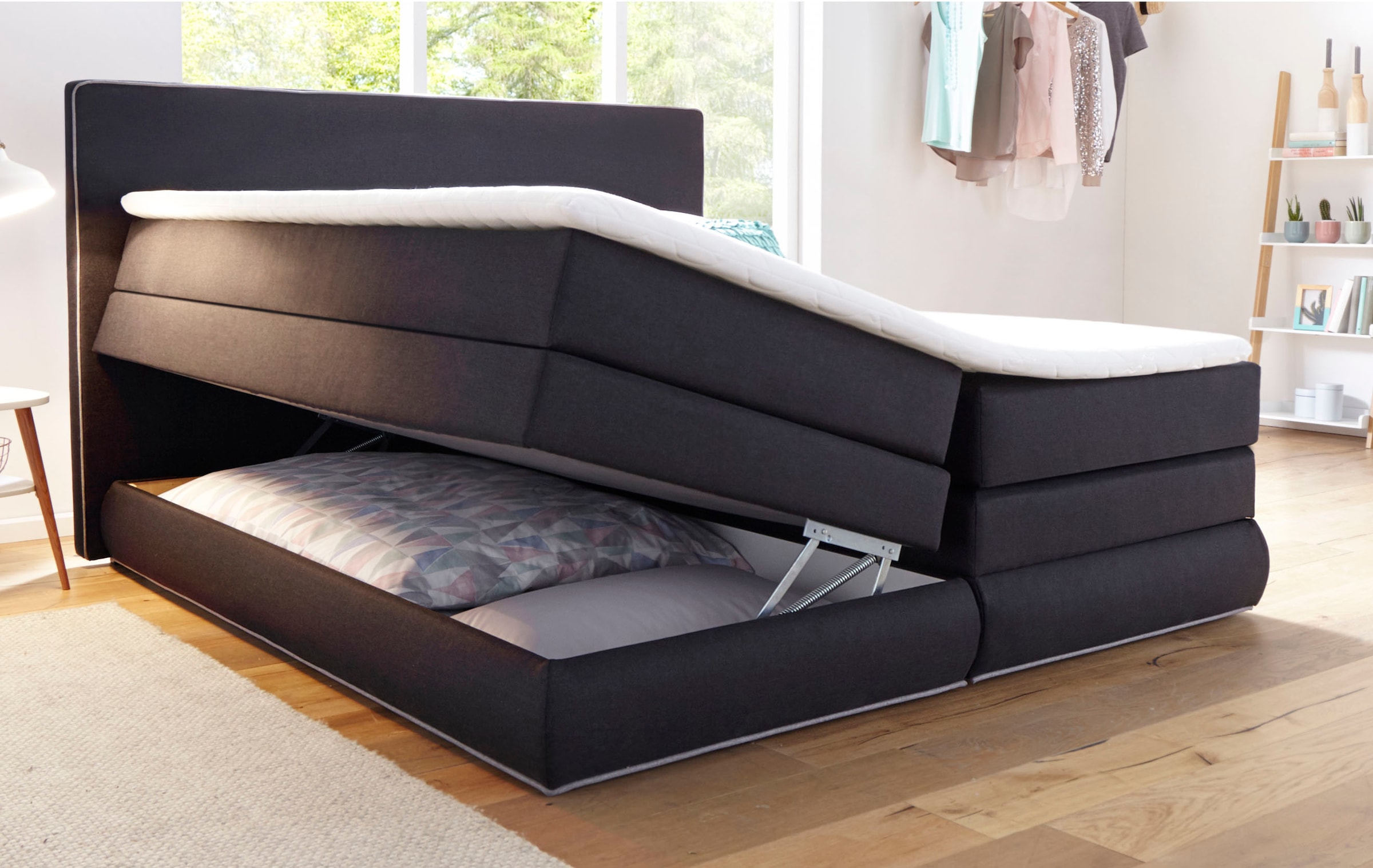 COLLECTION AB Boxspringbett »Ninoni«, inkl. Bettkasten, Topper und wahlweise mit LED-Beleuchtung, Liegefläche 180 x 200 cm