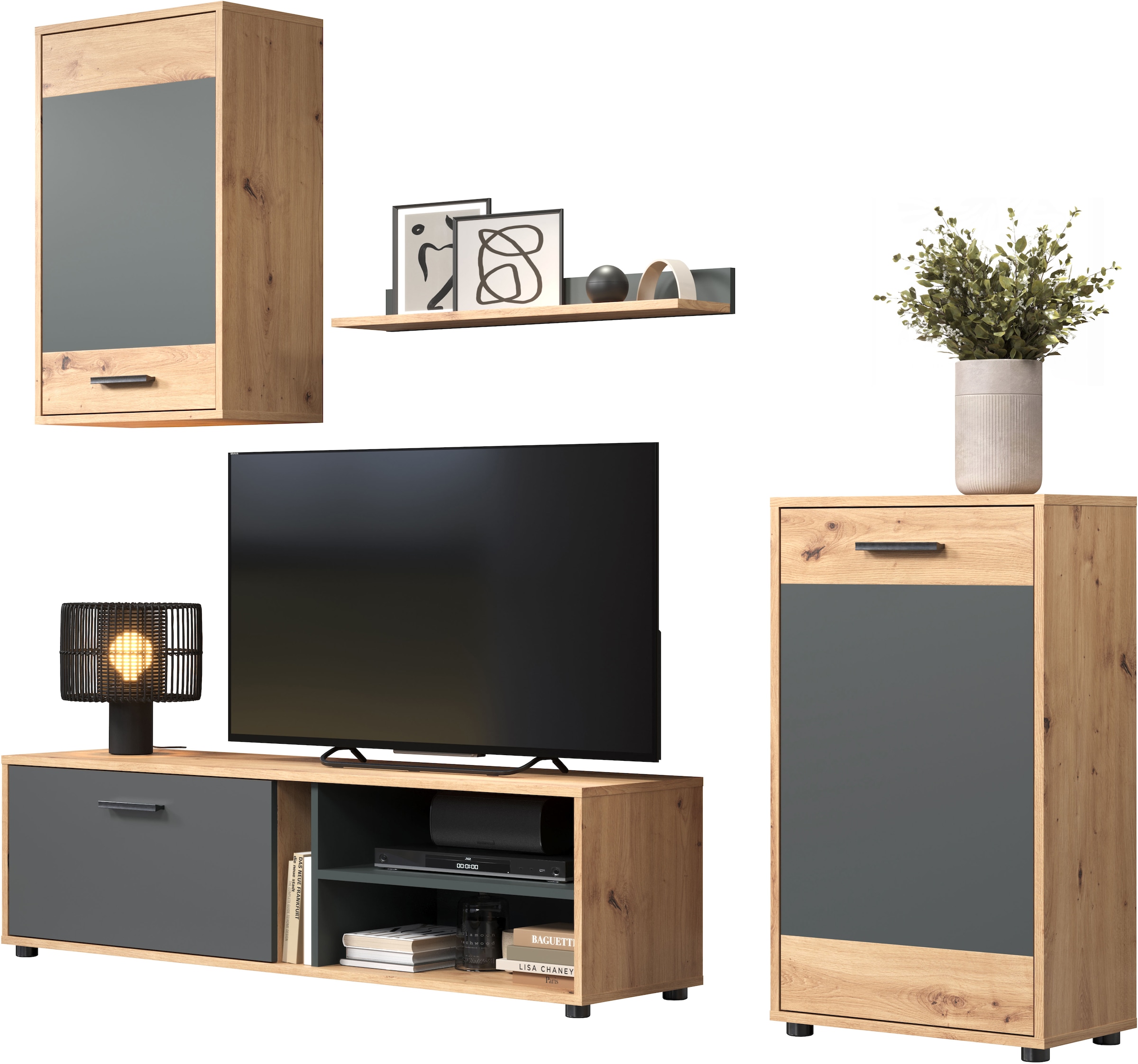 INOSIGN Wohnwand »Valetta«, (Komplett-Set, 4 St.), inkl. Lowboard, Hängeschrank, Wandboard und Highboard