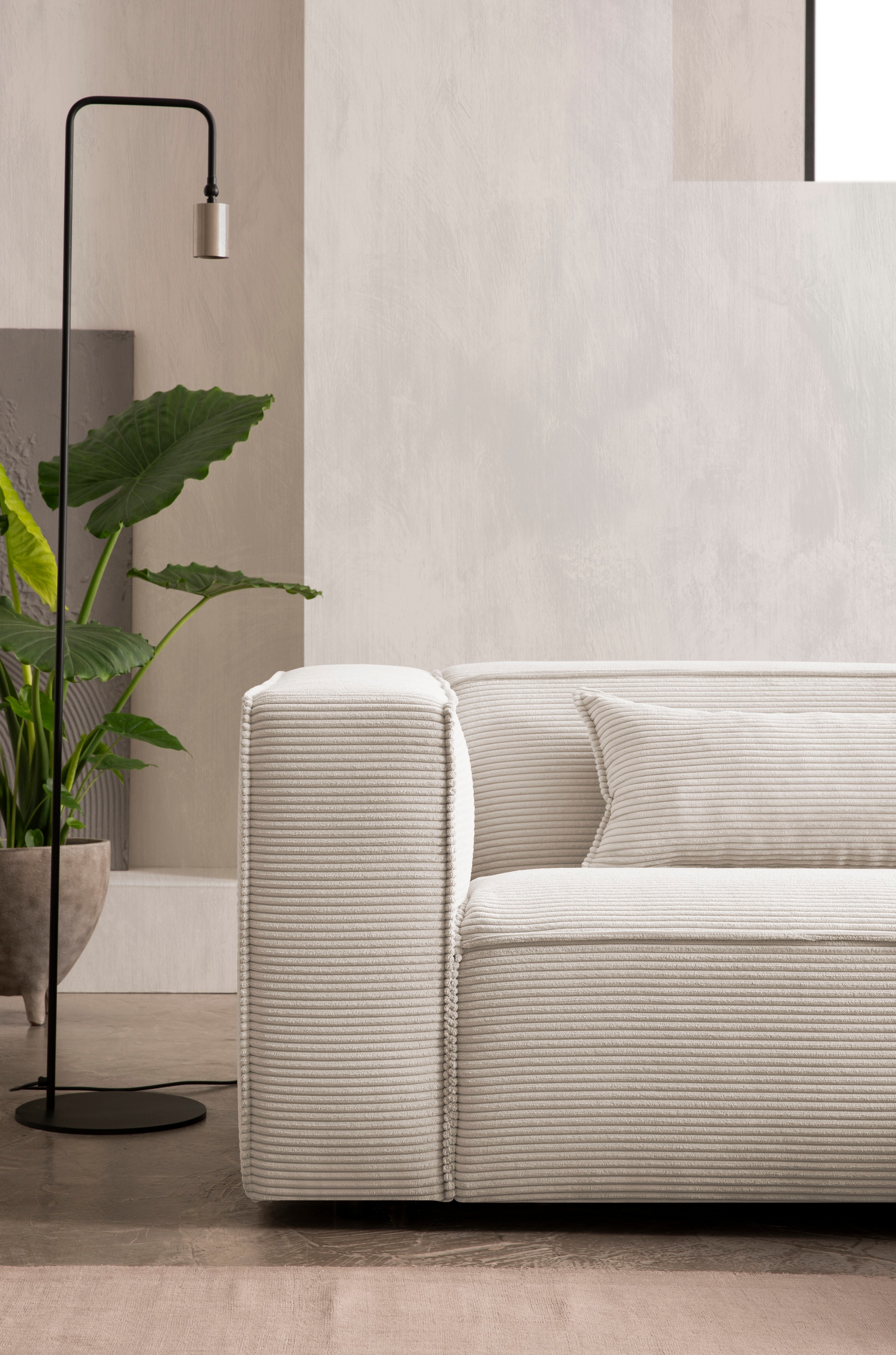 LeGer Home by Lena Gercke Ecksofa »PIARA mit Kedernaht in Cord oder Leinenoptik, moderne Couch in L-Form«, wahlweise Ottomane rechts/links, schwarze Füsse, bequemer Sitzkomfort