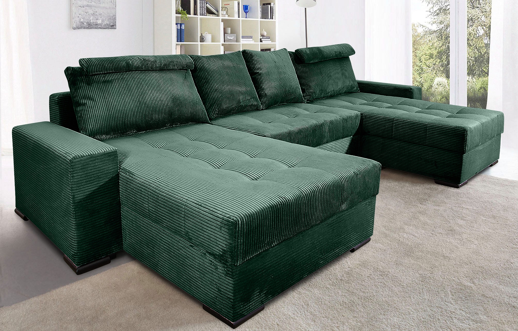 COLLECTION AB Wohnlandschaft »Josy XXXL-Relax U-Form, B: 352 cm«, mit Bettfunktion, Bettkasten & 2 Nackenkissen, Federkern