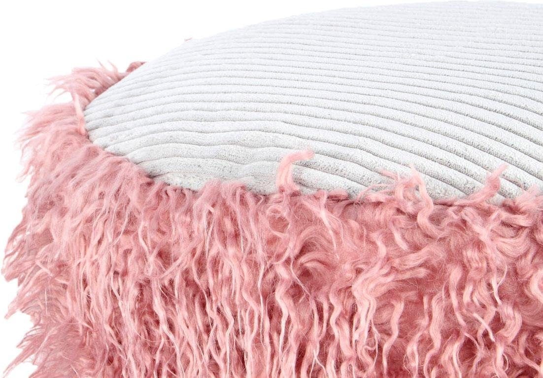 Kayoom Pouf »Fellpouf Bobtail 125, Fellhocker in zweifarbigem Design«, (1 St.), modern, dekorativ, kindersicherer Reissverschluss an der Unterseite