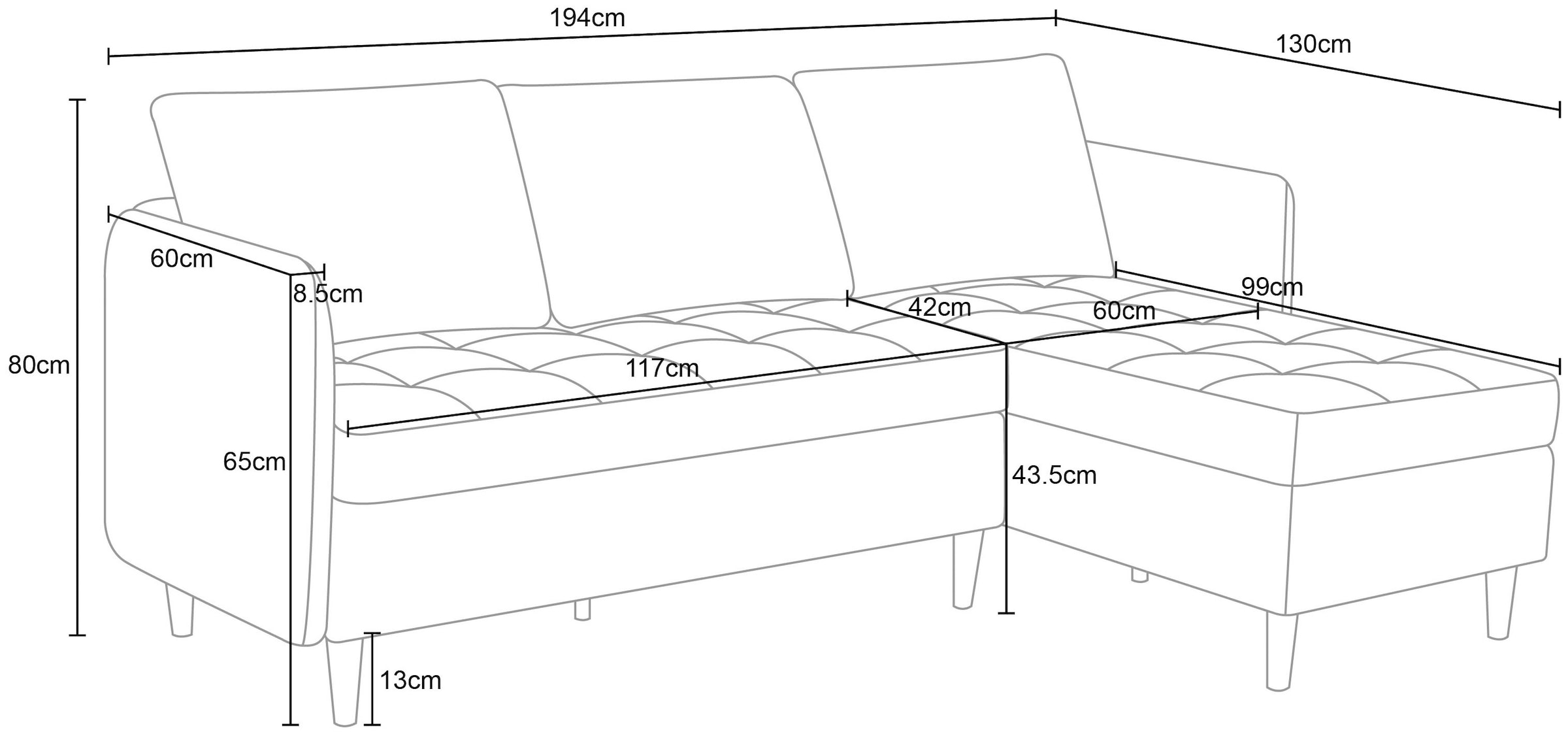 Dorel Home Ecksofa »LINDHUS, L-Form, verschiedene Stellvarianten, Loungesofa, Schlaf-Liege«, Wohnlandschaft, mit Recamiere, grosser Bettkasten, Cord, Chenille