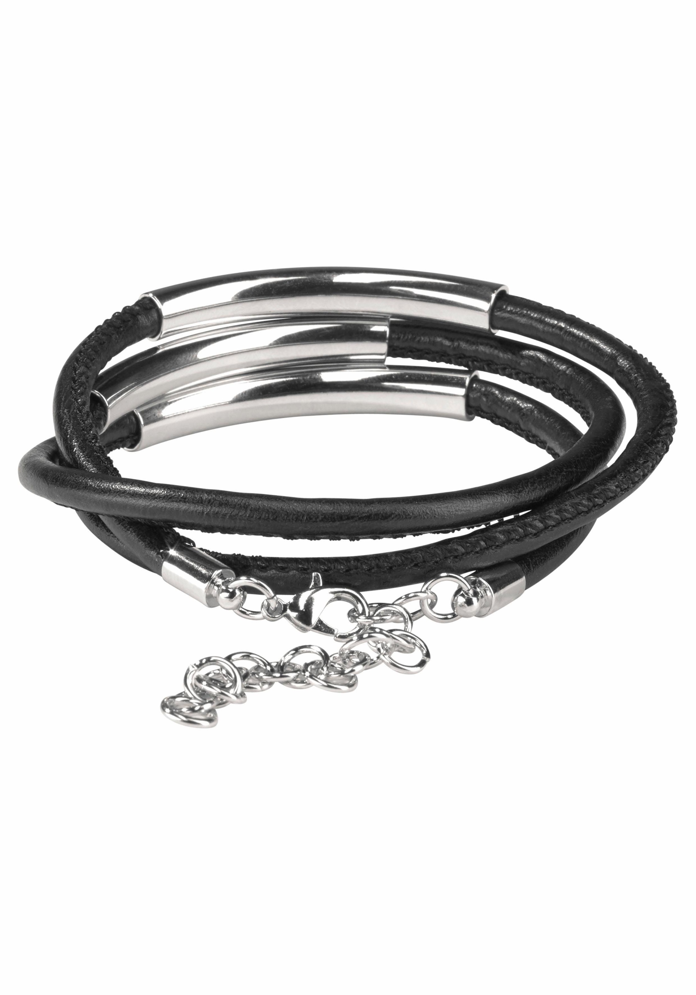 Firetti Wickelarmband "schwarzes Armband zum Wickeln mit Naht und 3 Metallelementen"