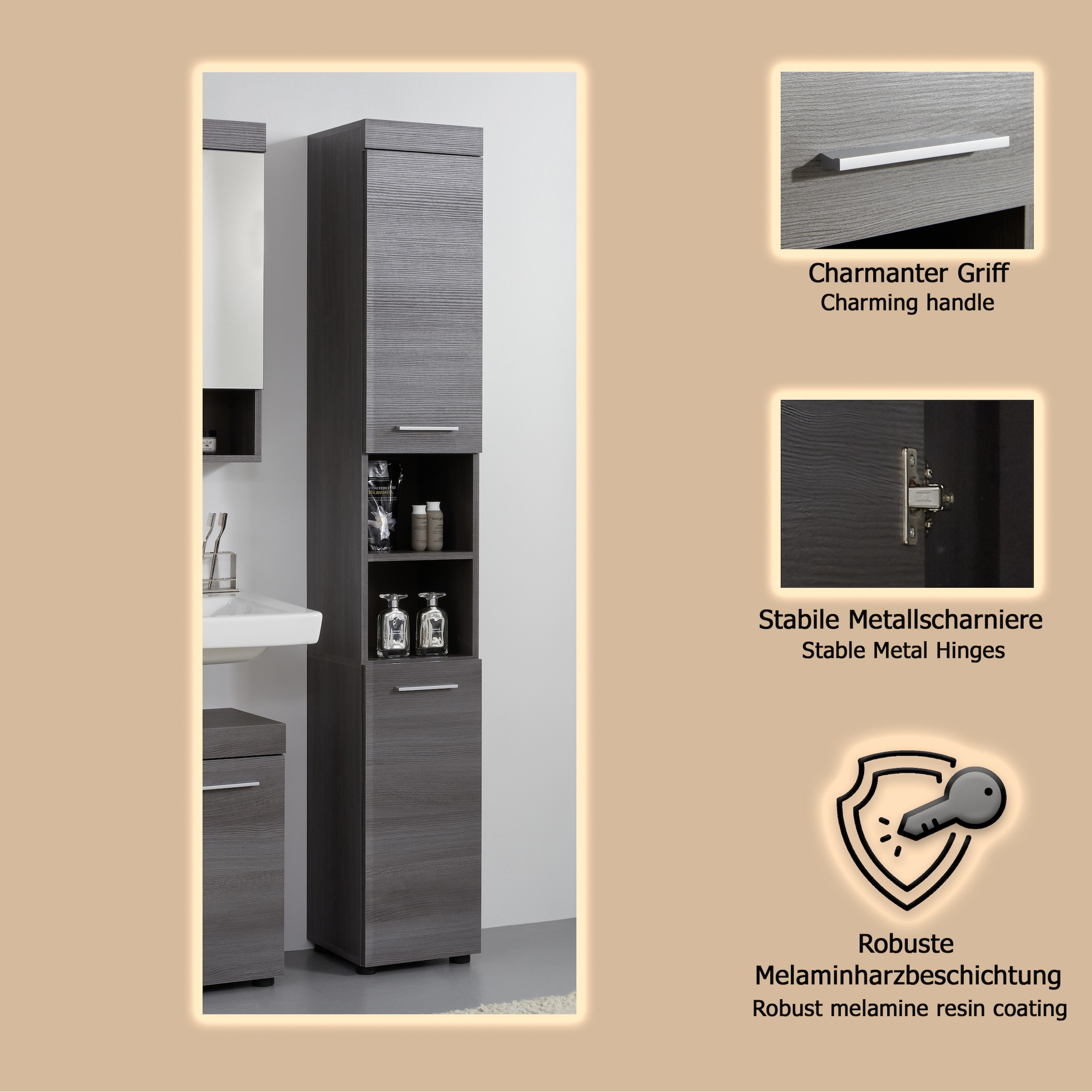welltime Hochschrank »Royan«, Hochschrank mit 2 Türen & 2 Fächern - (B/T/H) 30/31/190 cm