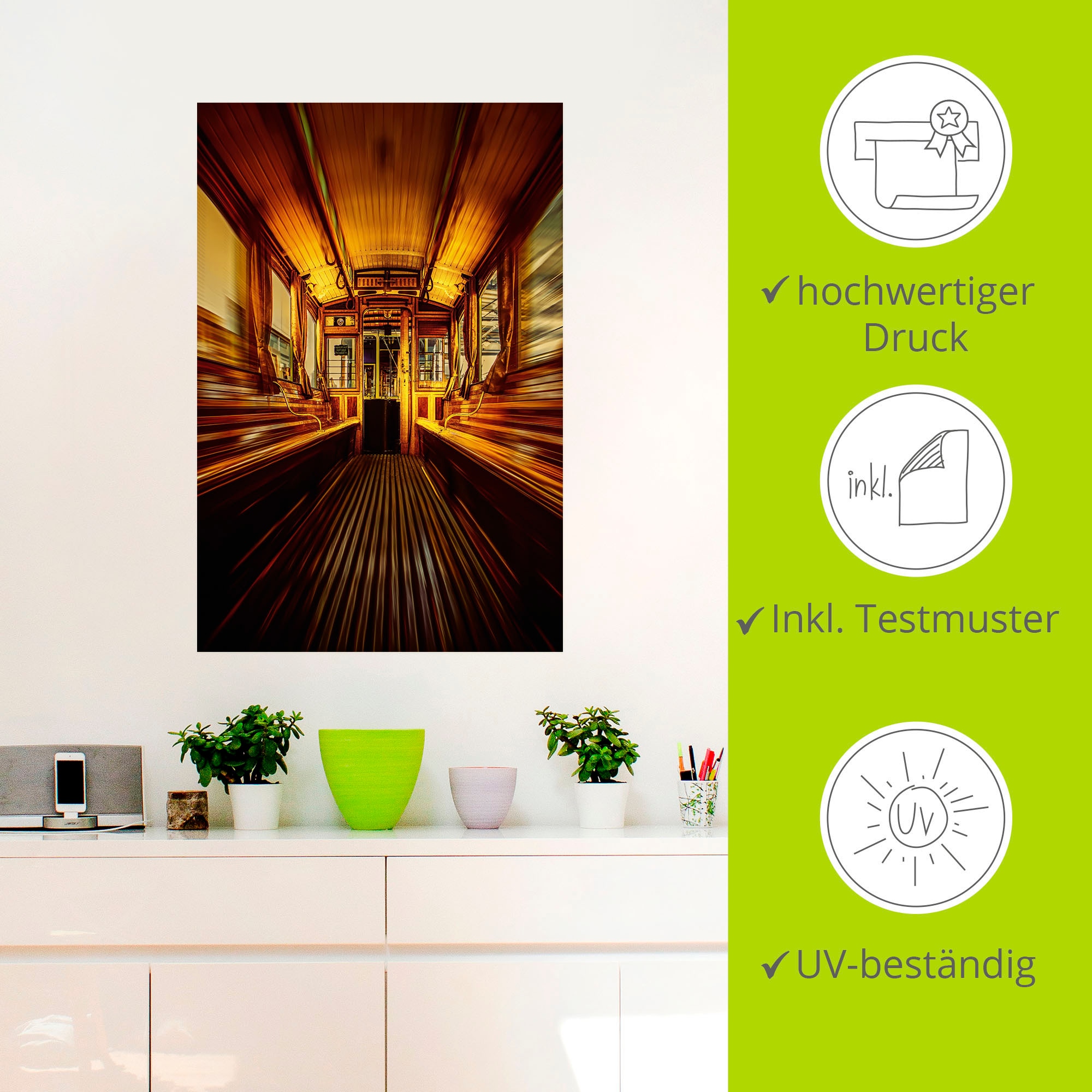 Artland Wandbild »alte Strassenbahn von Innen«, Zugbilder, (1 St.), als Alubild, Leinwandbild, Wandaufkleber oder Poster in versch. Grössen