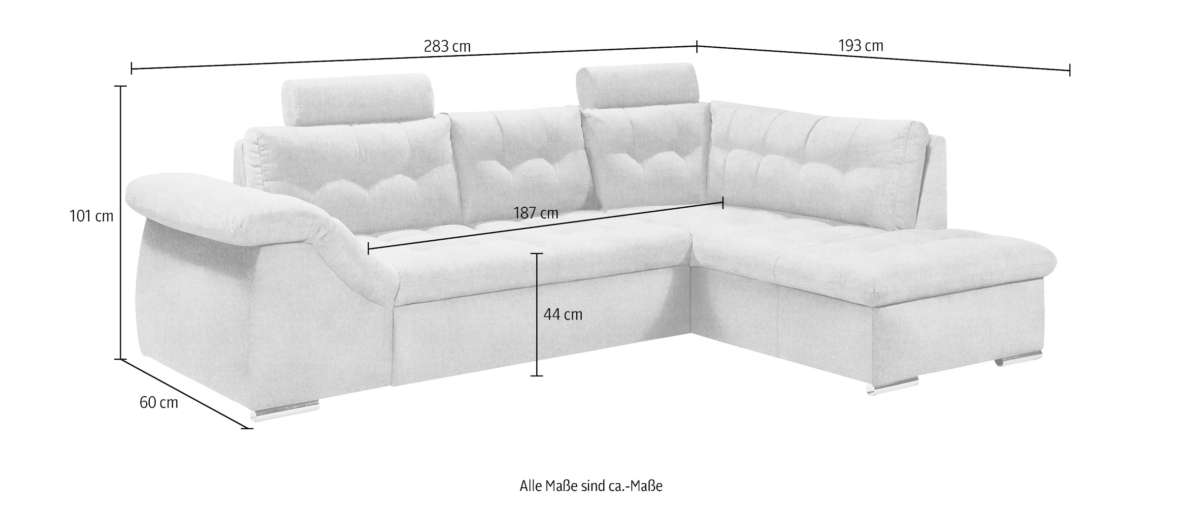 ED EXCITING DESIGN Ecksofa Oman, mit Bettfunktion, Bettkasten, Armteilverstellung und  Kopfstützen