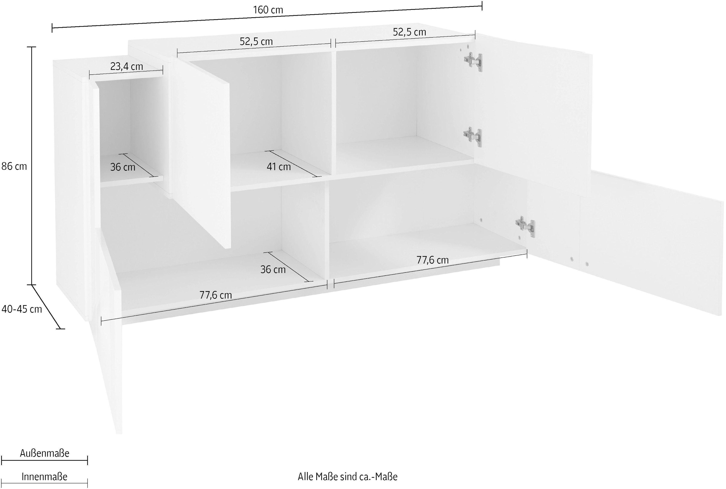 INOSIGN Sideboard »Coro, Kommode, Schrank, Kredenz, grifflos mit Einlegeböden«, 4 Türen, Doppeltiefe, B/T/H 160x86x45cm