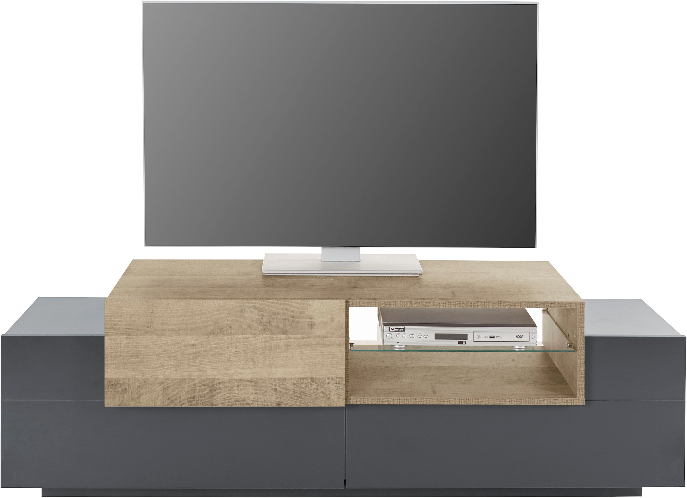 INOSIGN Lowboard »Coro,Lowboard,TV-Kommode,TV-Möbel,TV-Bank«, mit 2 Klappen, 1 Tür, 1 Glasboden, Breite 160