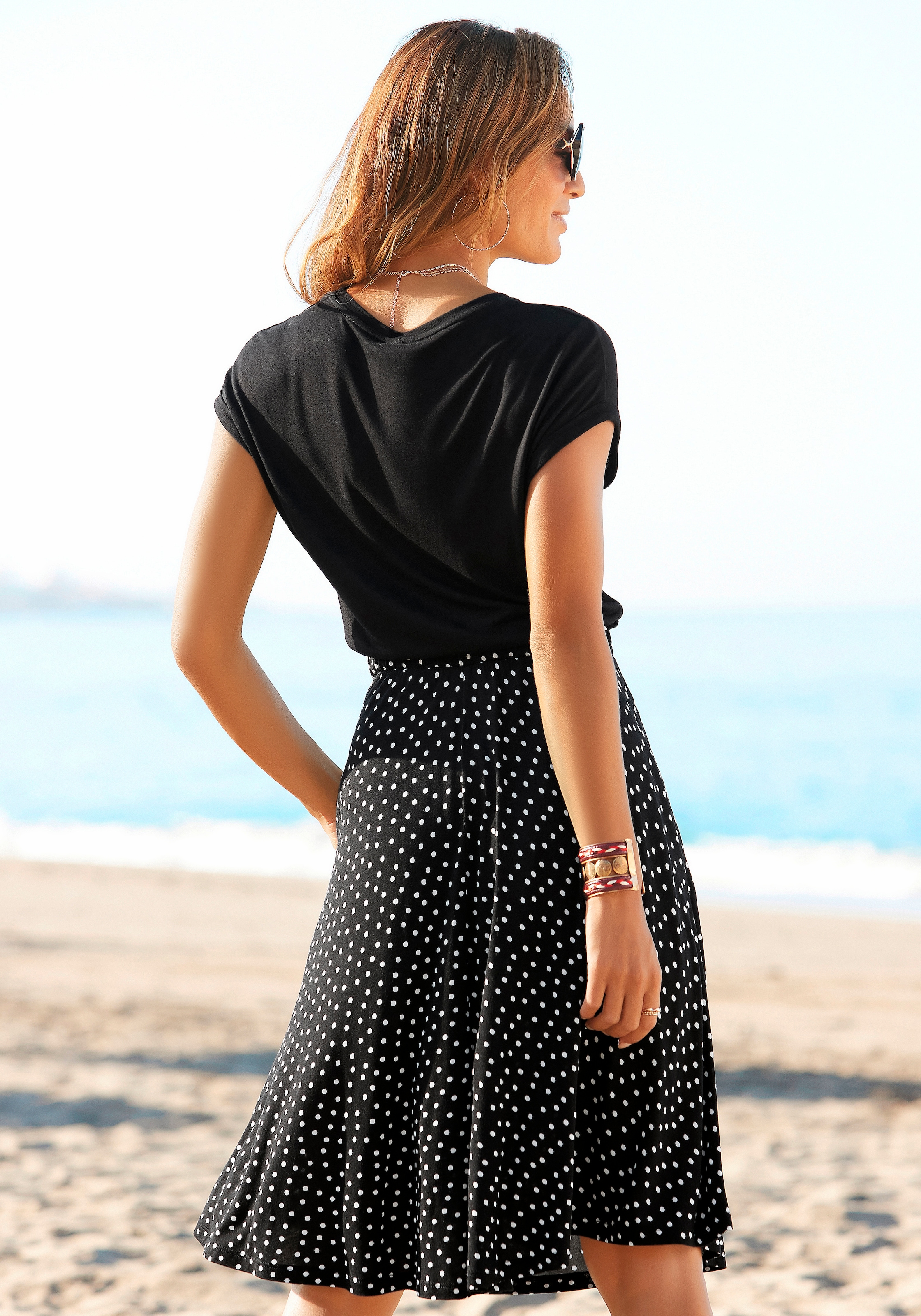 Beachtime Jerseykleid, mit Paperbag-Bund und Taschen, Druckkleid, sommerlich, elegant