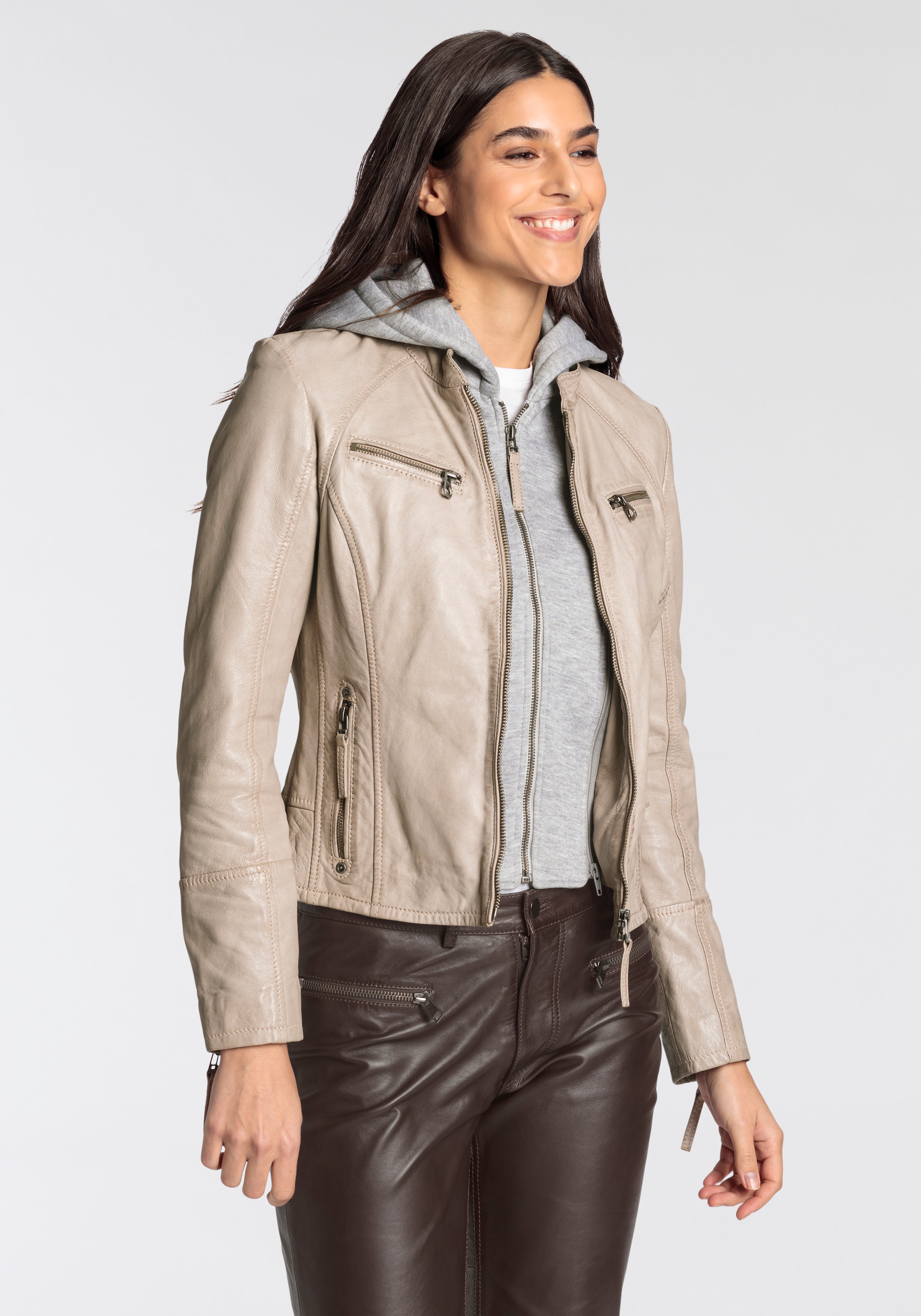 Mauritius Lederjacke »NOLA«, mit Kapuze, Two-in-One Style - mit abnehmbarer Jersey-Kapuze