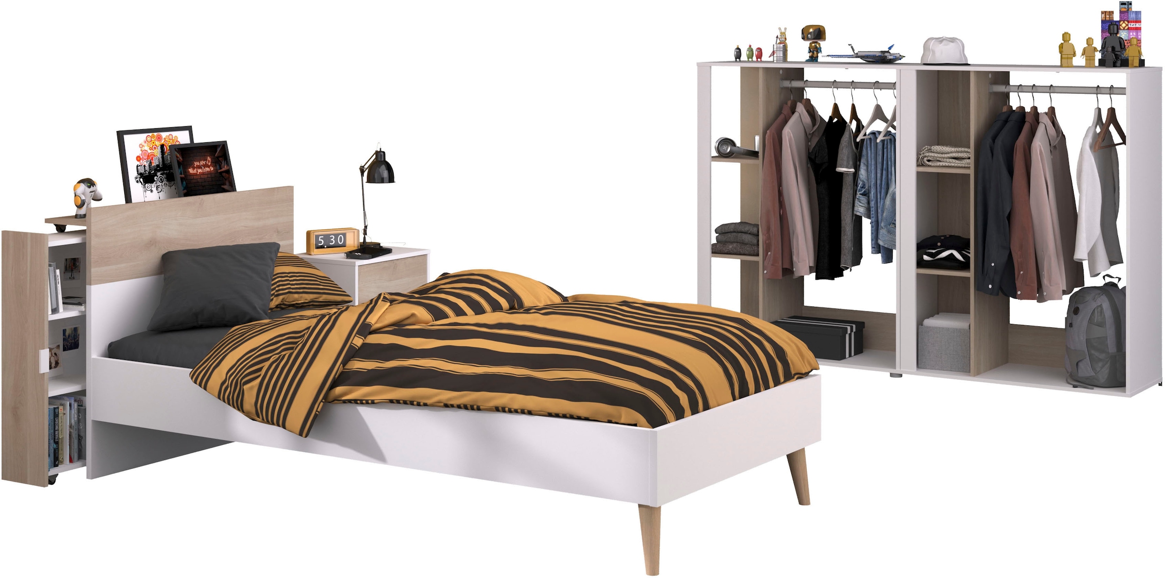 Parisot Jugendzimmer-Set "Parisot Aalborg 6" Set, 4 Stk. tlg. offene Regale als Kleiderschrank mit Keiderstange und Stauraumfächern