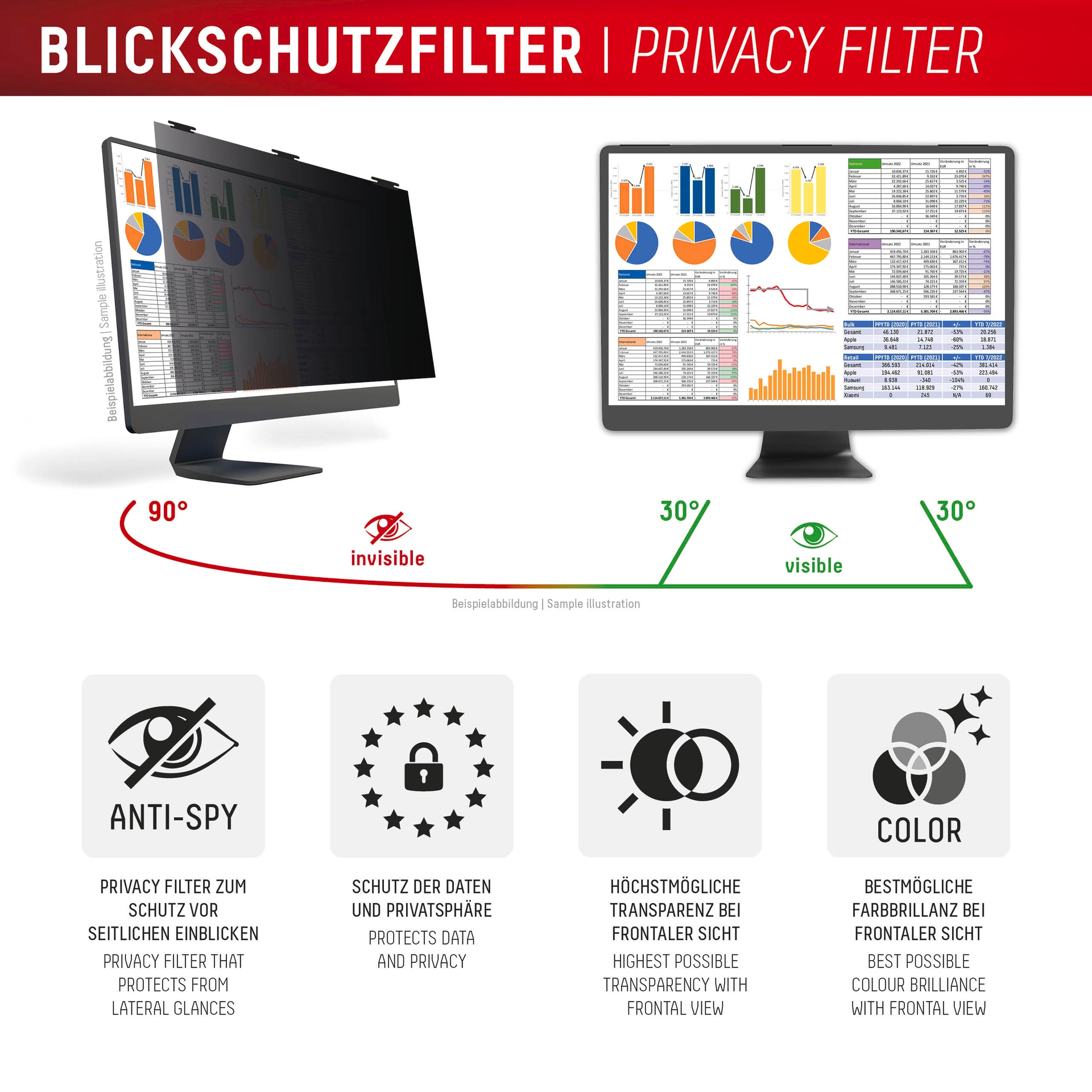 Displex Displayschutzfolie »Privacy Safe Blickschutzfilter«, für Universell für Monitore mit 27 (16:10), Blickschutzfolie, Schutzfolie, Bildschirmschutz, kratz- & stossfest