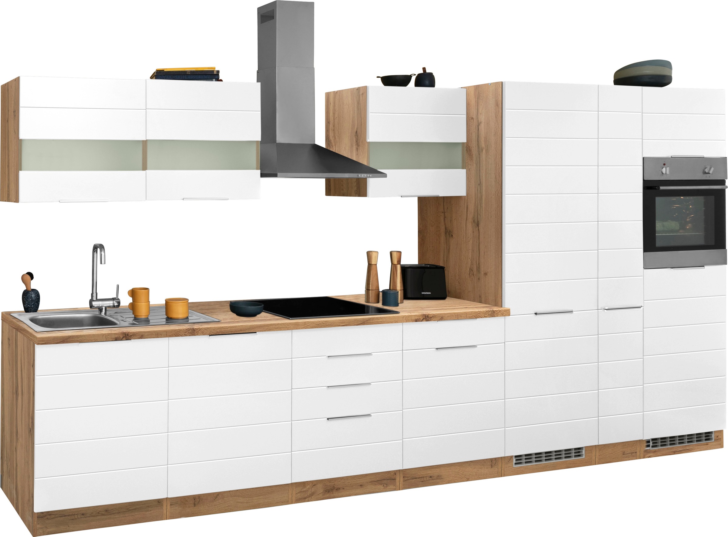 KOCHSTATION Küchenzeile "KS-Luhe" 390 cm breit, wahlweise mit oder ohne E-Geräten, gefräste MDF-Fronten