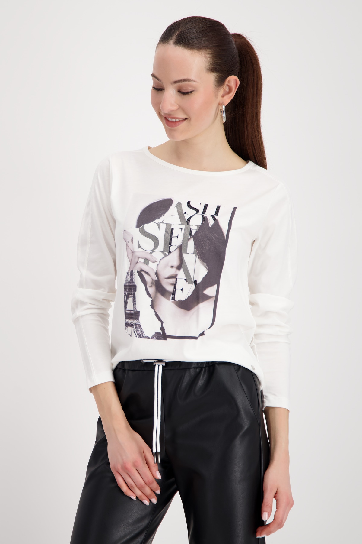 Monari Langarmshirt »Shirt Frau Schrift« Regular fit mit Rundhalsausschnitt
