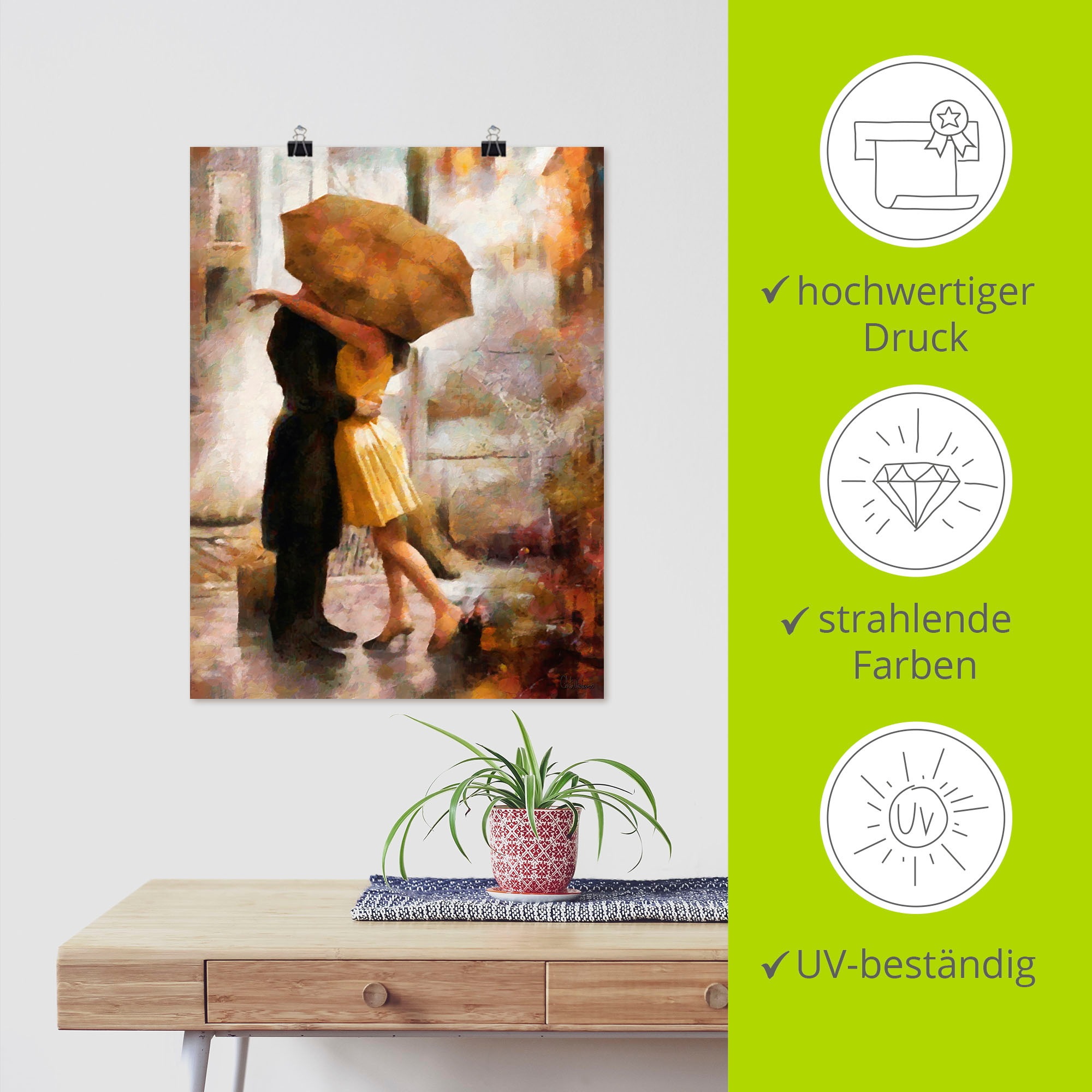 Artland Wandbild »Kuss unter Regenschirm«, Bilder von Liebespaaren, (1 St.), als Leinwandbild, Poster in verschied. Grössen