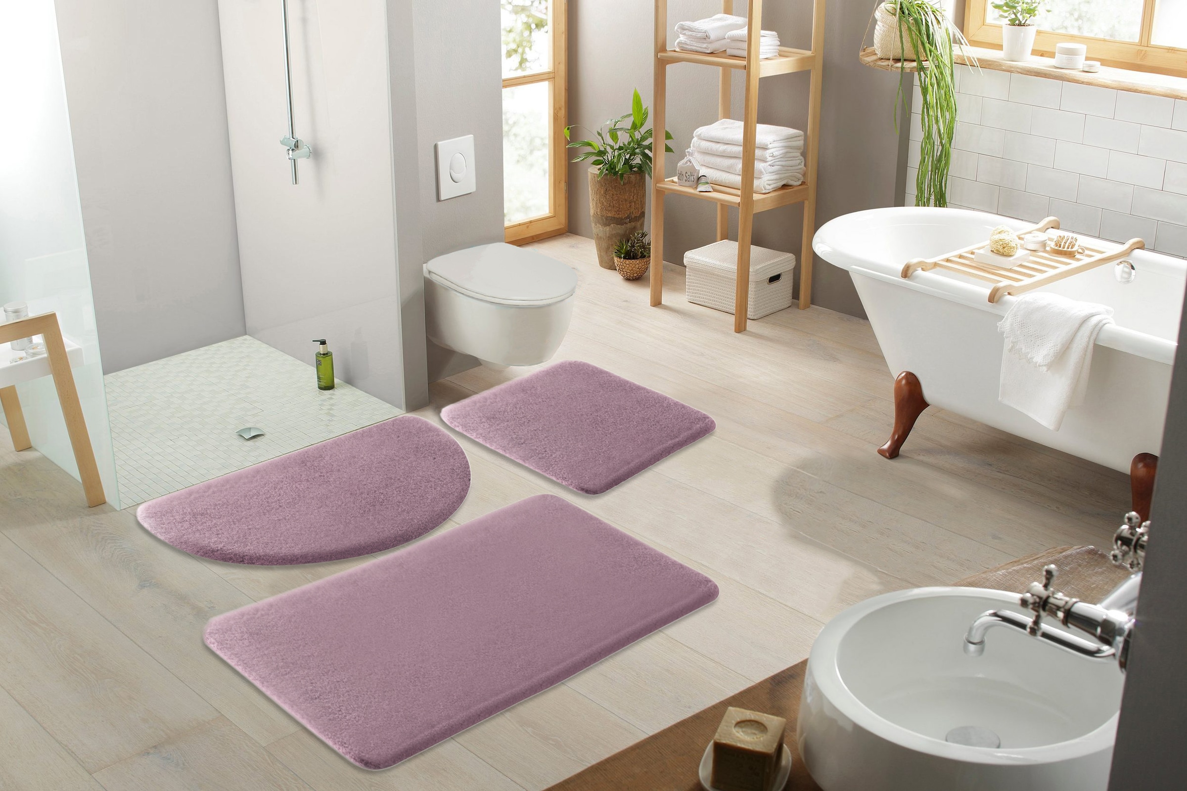 my home Badematte »Valeria, Kaninchenfell-Haptik«, rutschhemmend beschichtet, fussbodenheizungsgeeignet-strapazierfähig, Kunstfell, weicher Badteppich