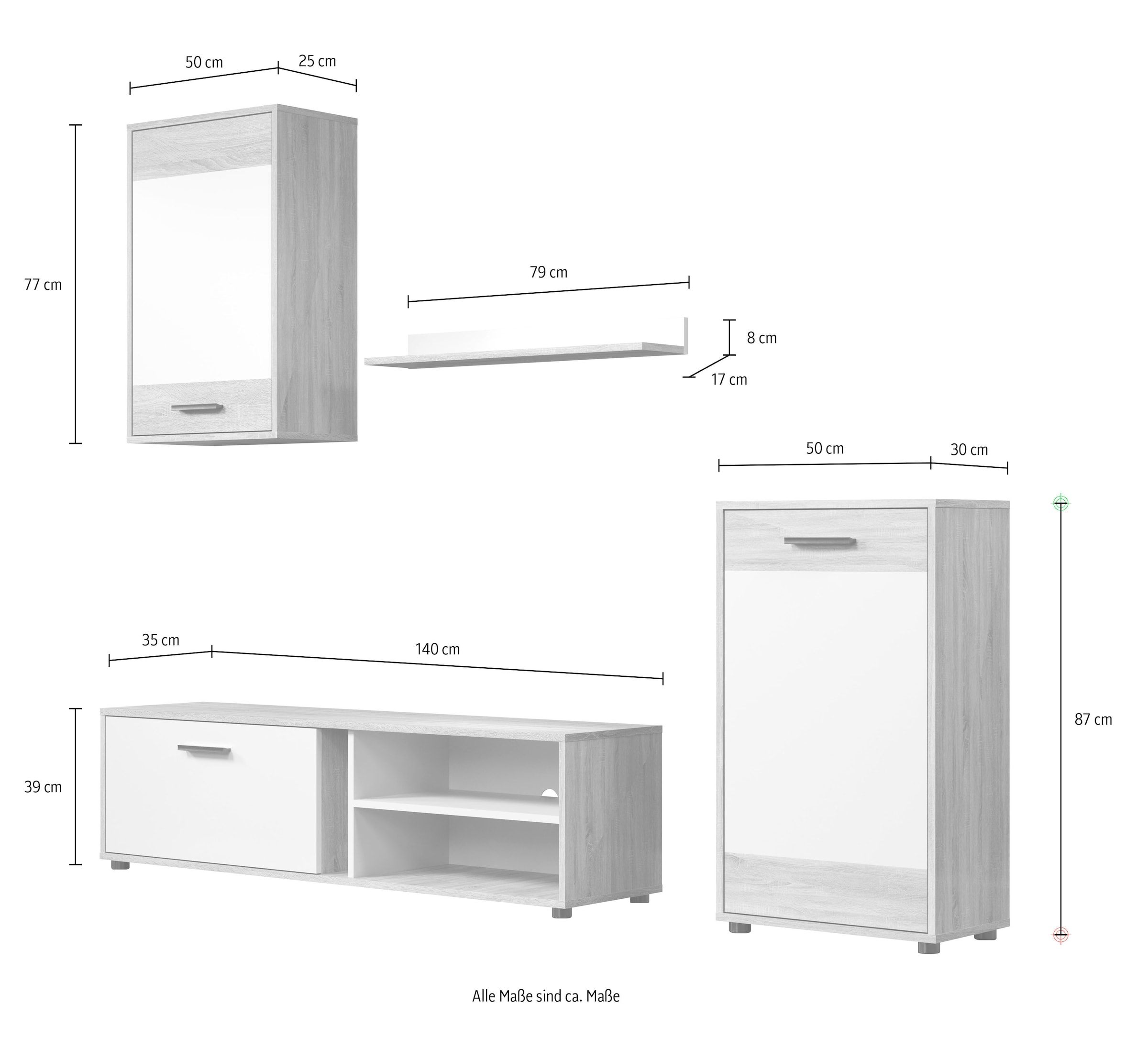INOSIGN Wohnwand »Valetta«, (Komplett-Set, 4 St.), inkl. Lowboard, Hängeschrank, Wandboard und Highboard