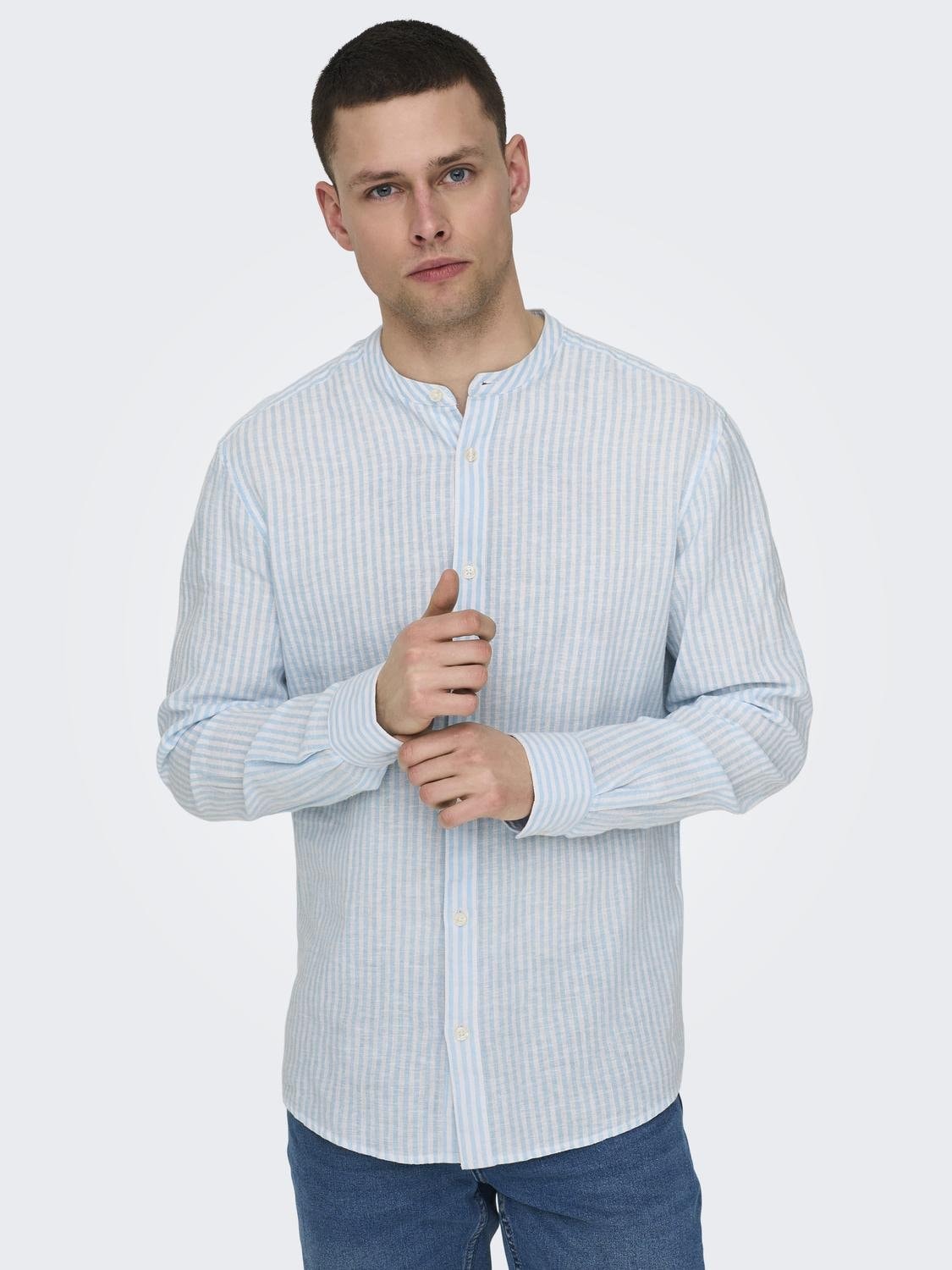 ONLY & SONS Langarmhemd »ONSCAIDEN LS MAO STRIPE LINEN SHIRT NOOS«