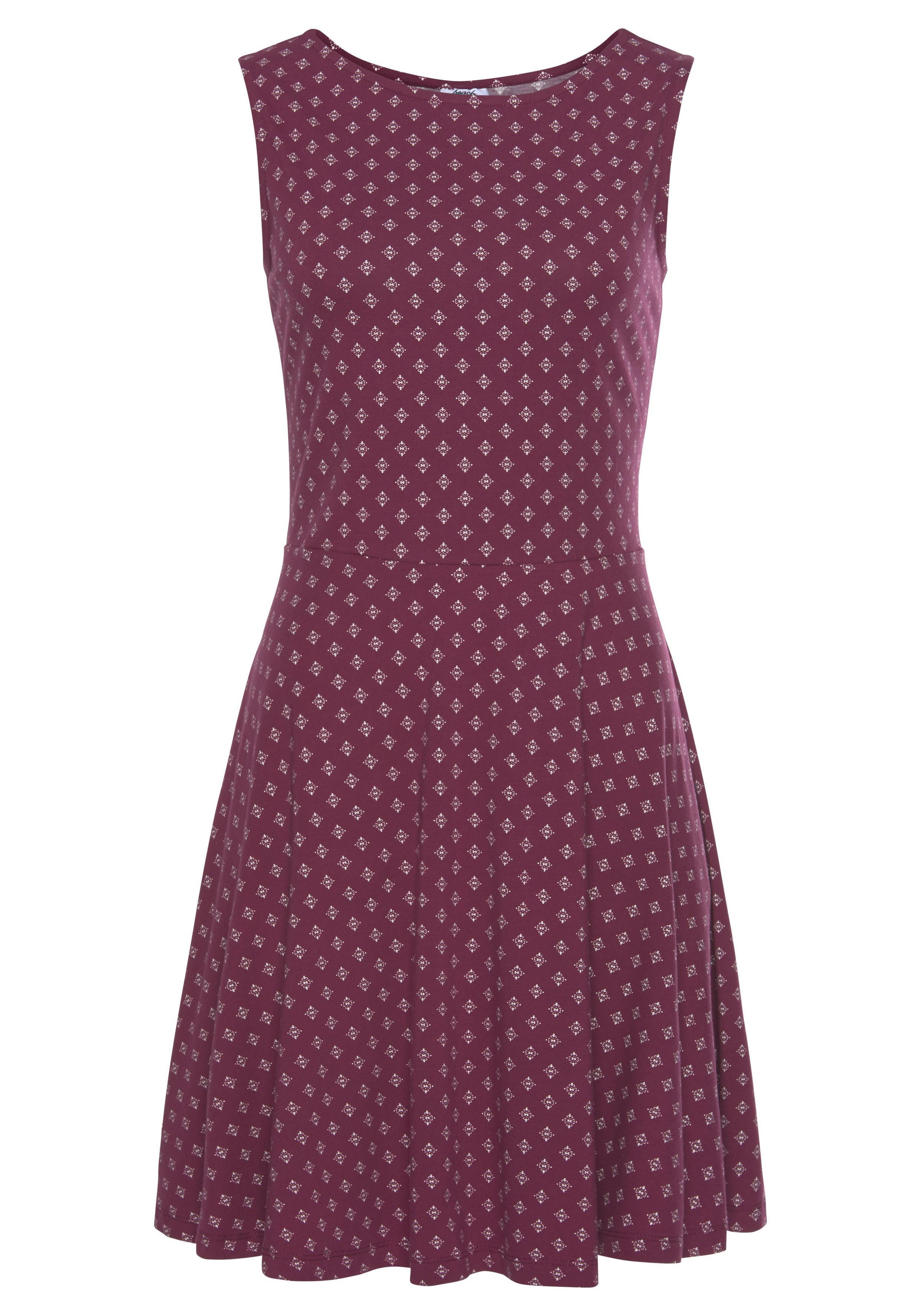 Beachtime by Lascana Jerseykleid "mit dezenten Alloverdruck, Sommerkleid aus elastischer Baumwolle" Ohne Taschen Strandkleid, Druckkleid mit ausgestelltem Rockteil, Minikleid