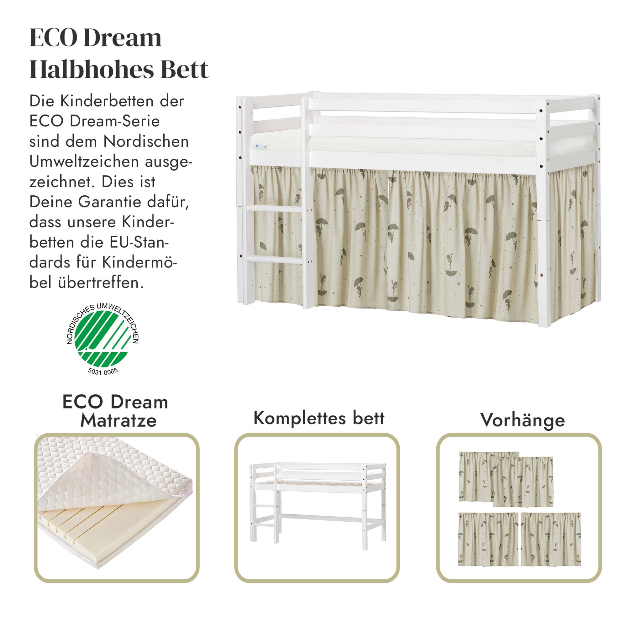 Hoppekids Spielbett »ECO Dream«, Massivholz, wahlweise in 2 Grössen und 4 Farben, Matratze wählbar