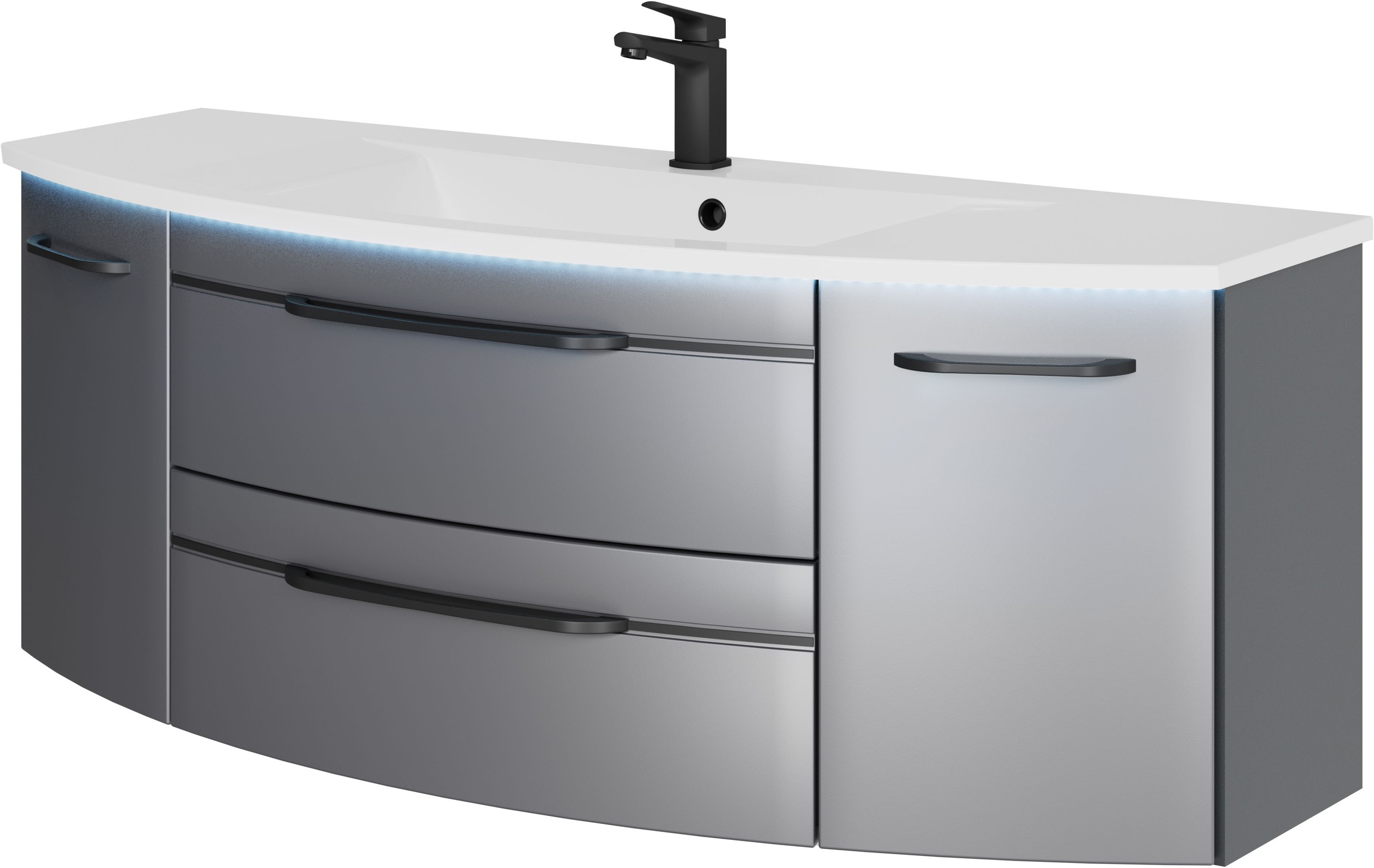 Saphir Waschtisch "Serie 7045 Mineralmarmor-Waschtisch und Unterschrank, 131 cm breit" Waschplatz mit 2 Schubladen, 2 Türen, Badmöbel Set mit Waschtisch