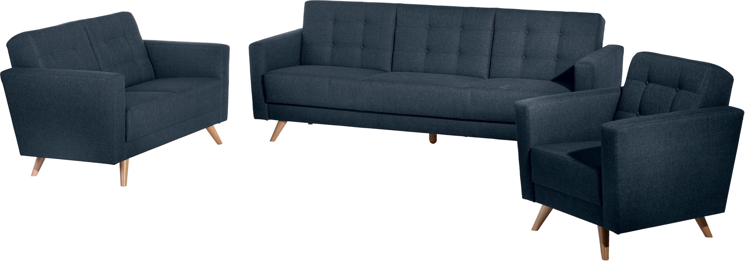 Max Winzer® 2-Sitzer »Julius zeitlos, elegant im skandinavischen Stil, mit hohem Sitzkomfort«, mit Knopfheftung, Retro, schmale Armlehnen, Breite 128 cm
