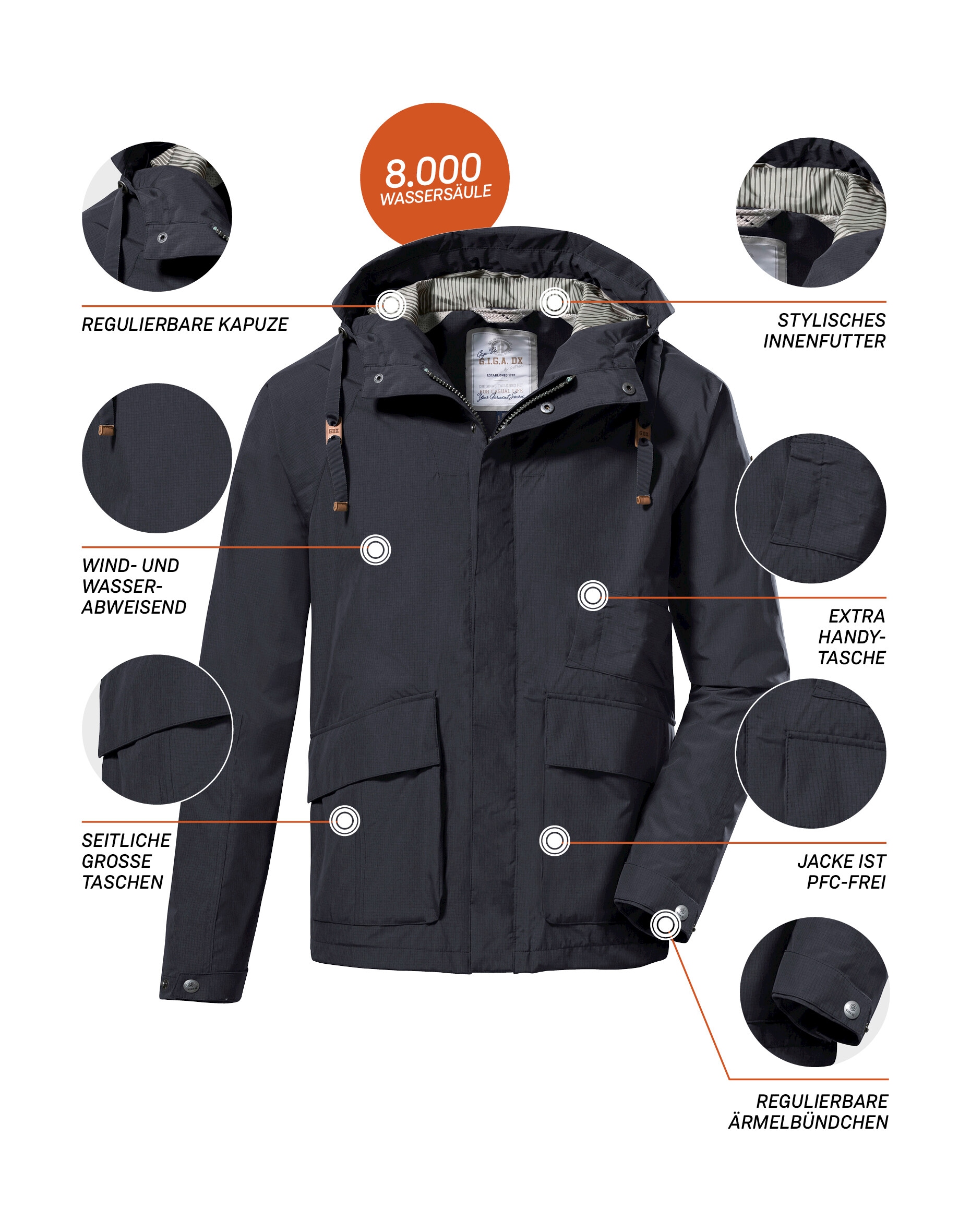 G.I.G.A. DX by killtec Funktionsjacke »GS 13 MN JCKT«, Wasserabweisende Herrenjacke mit verstellbarer Kapuze und Taschen