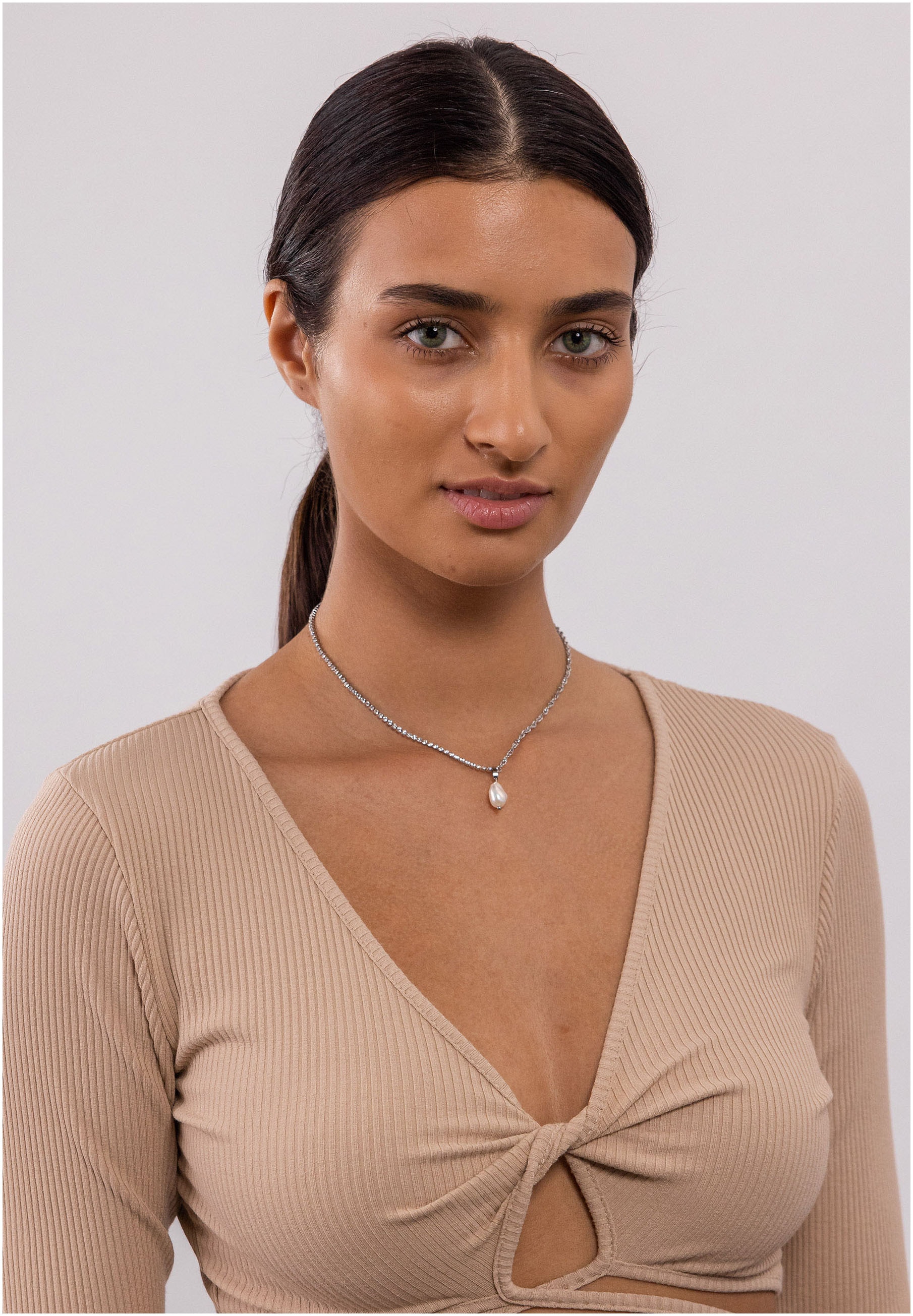 Purelei Kette mit Anhänger »Schmuck Geschenk Elua Glitzer, 2108«, mit Zirkonia (synth.) - mit Süsswasserzuchtperle