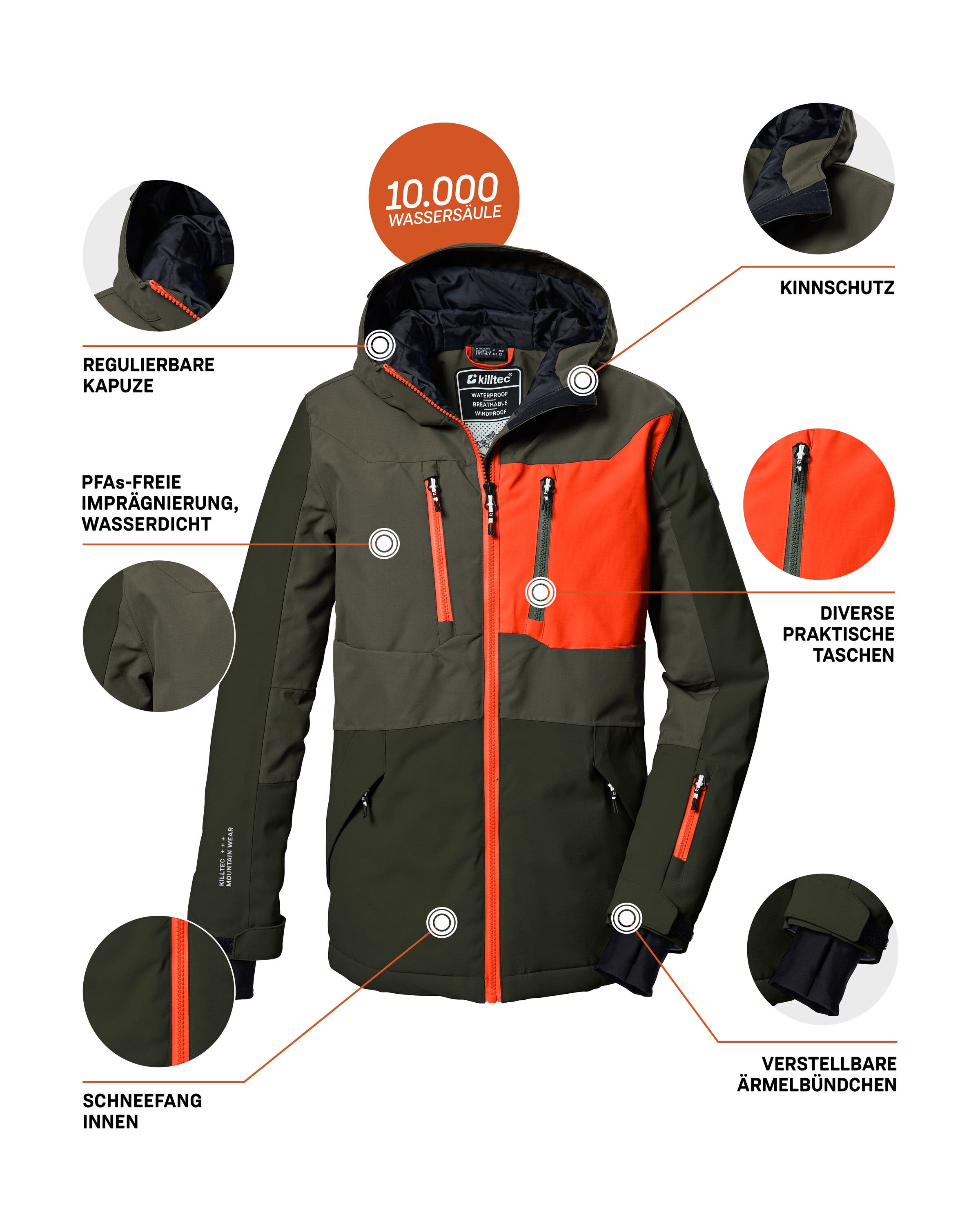 Killtec Skijacke »KSW 397 BYS SKI JCKT«, Stylische, wasserdichte Skijacke mit 10.000 mm Wassersäule