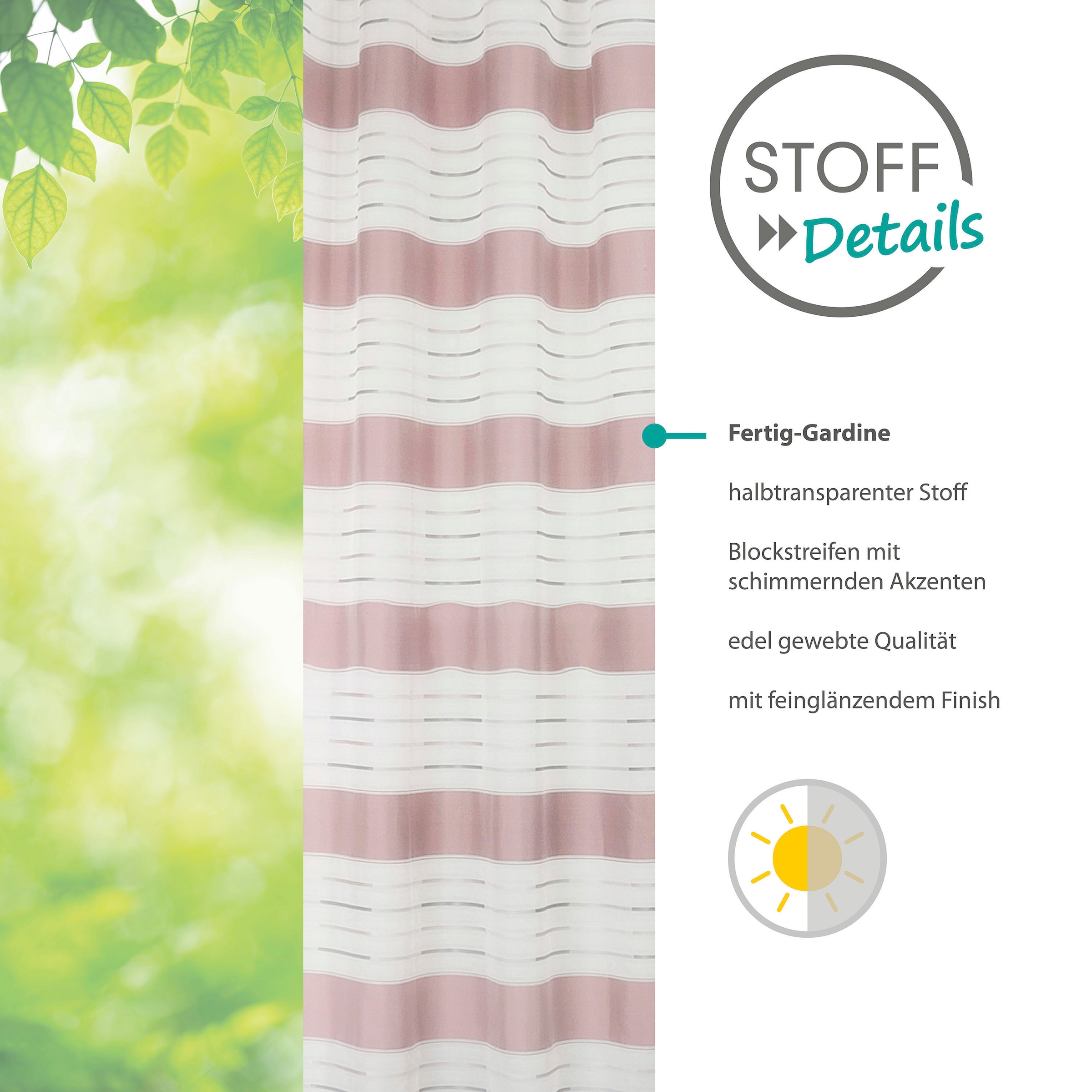 decolife Gardine »Estelle«, (1 St.), Ösenschal mit Blockstreifen weiss