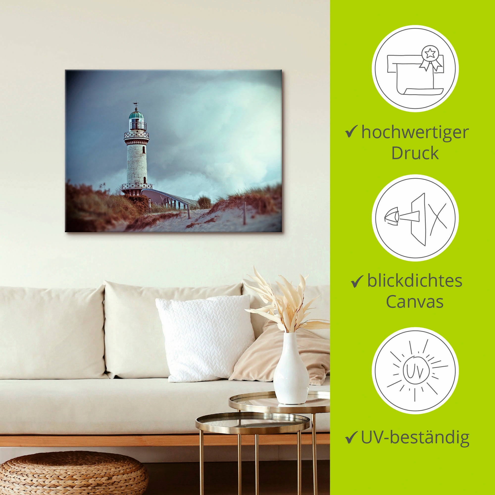 Artland Wandbild »Der Warnemünder Leuchtturm«, Gebäude, (1 St.), als Leinwandbild, Poster in verschied. Grössen