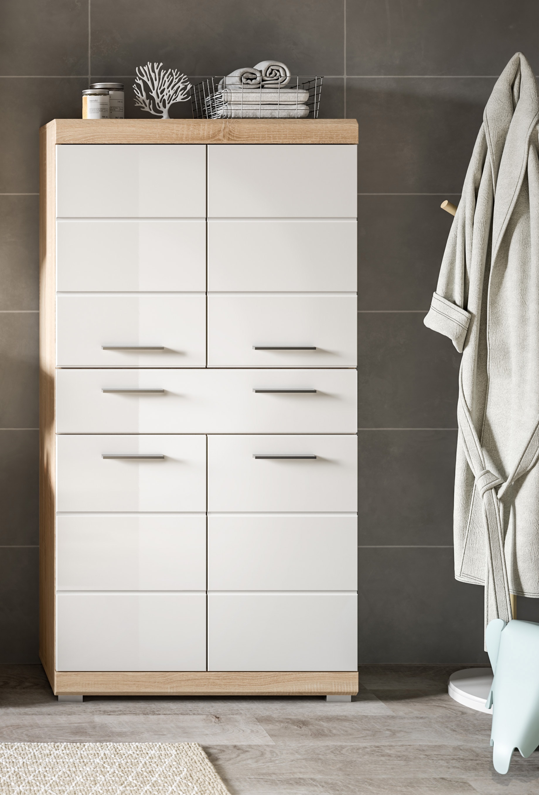INOSIGN Midischrank »SIENA, Breite 74cm, 4 Türen, 1 Schubkasten, 4 Fächer, MDF-Front«, (TOPSELLER!), in verschiedenen Farben erhältlich, Badmöbel, Badschrank, Schrank, Bad