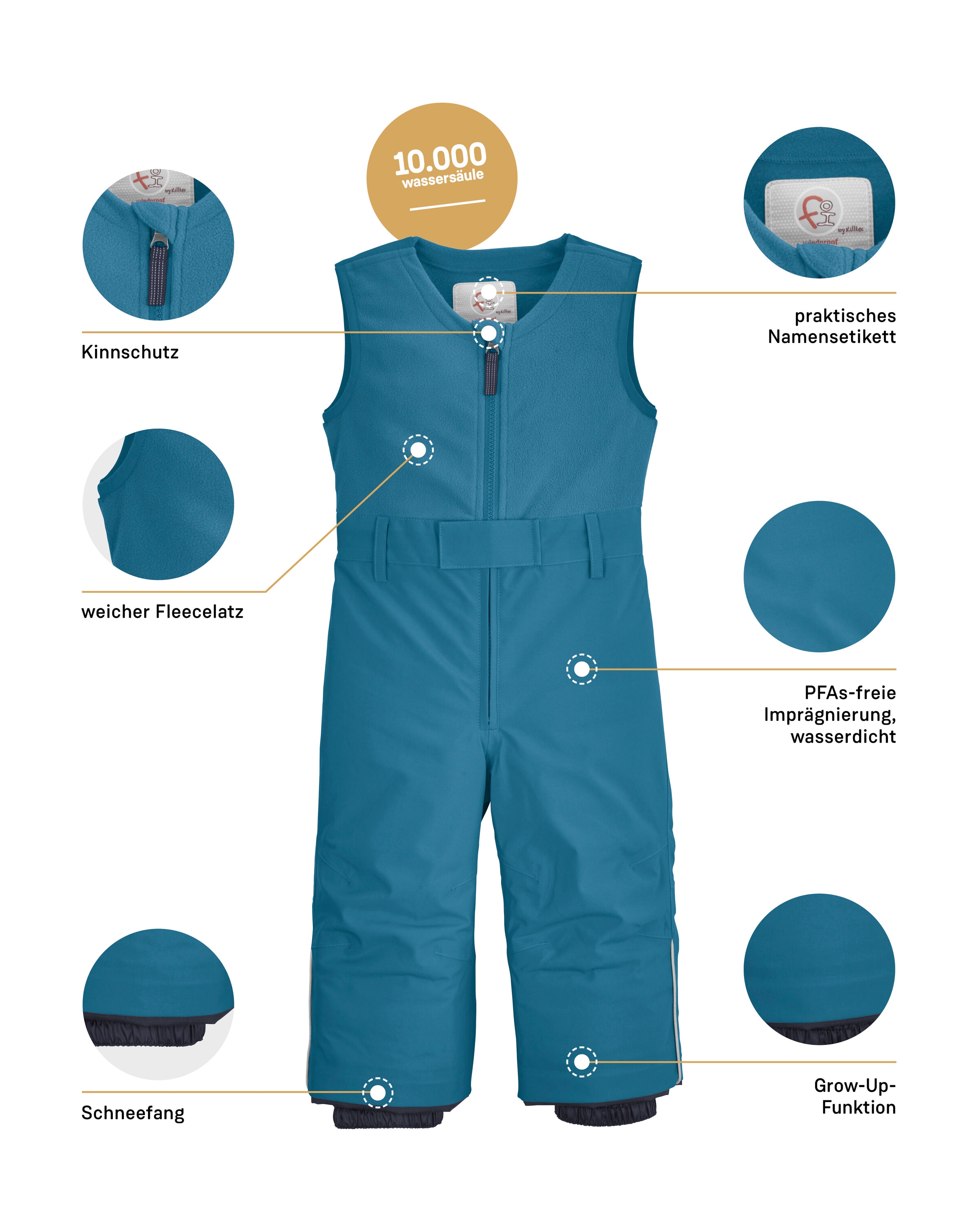 first instinct by killtec Skihose »FISW 34 MNS SKI PNTS«, Wasserdichte, wärmende Latzhose mit Schneefang und Grow-Up-Funktion