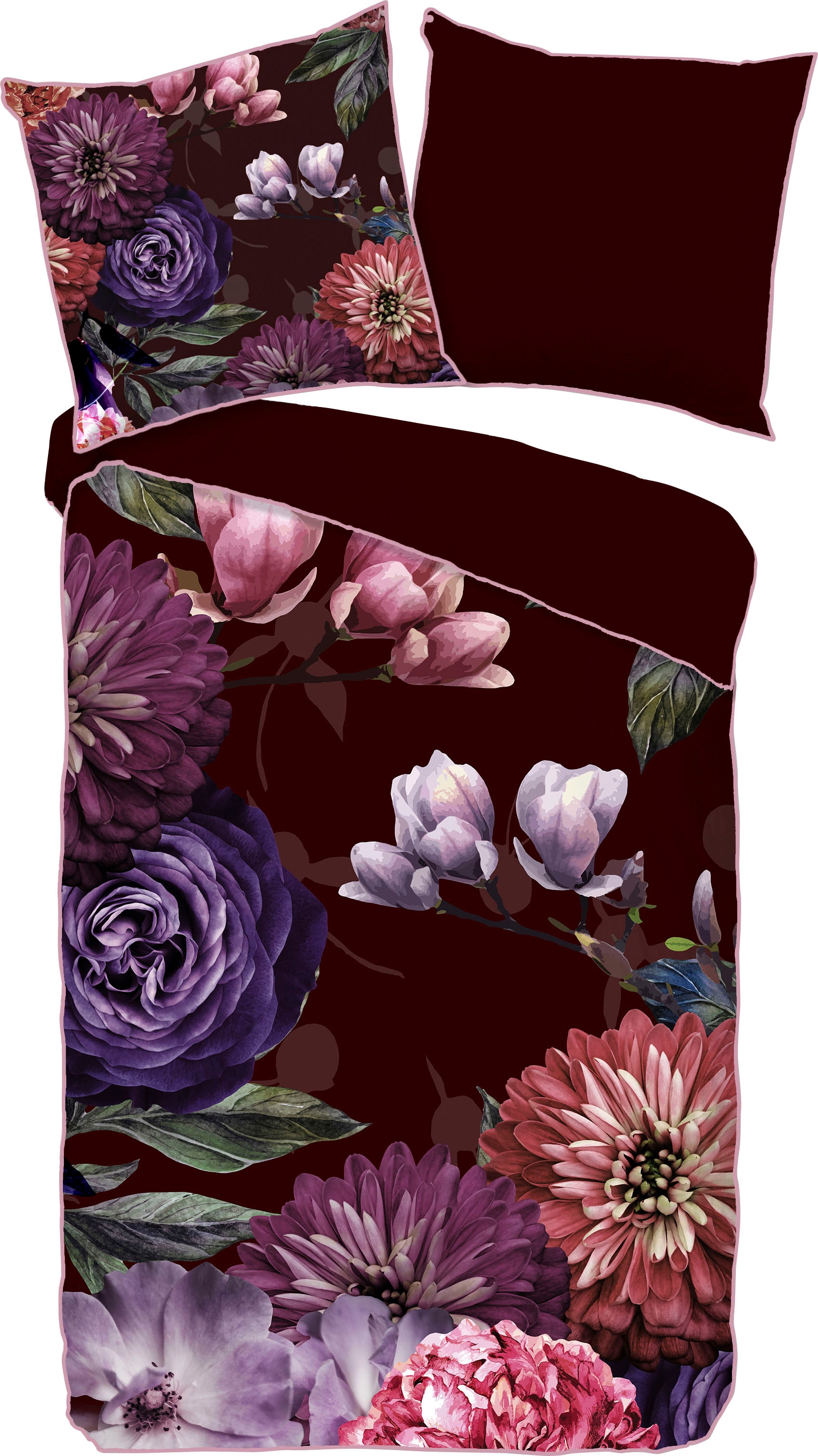 Descanso Wendebettwäsche »Bloomie«, Baumwolle, Satin, 135x200, Biese, Reissverschluss, Wendeoptik, Blumen