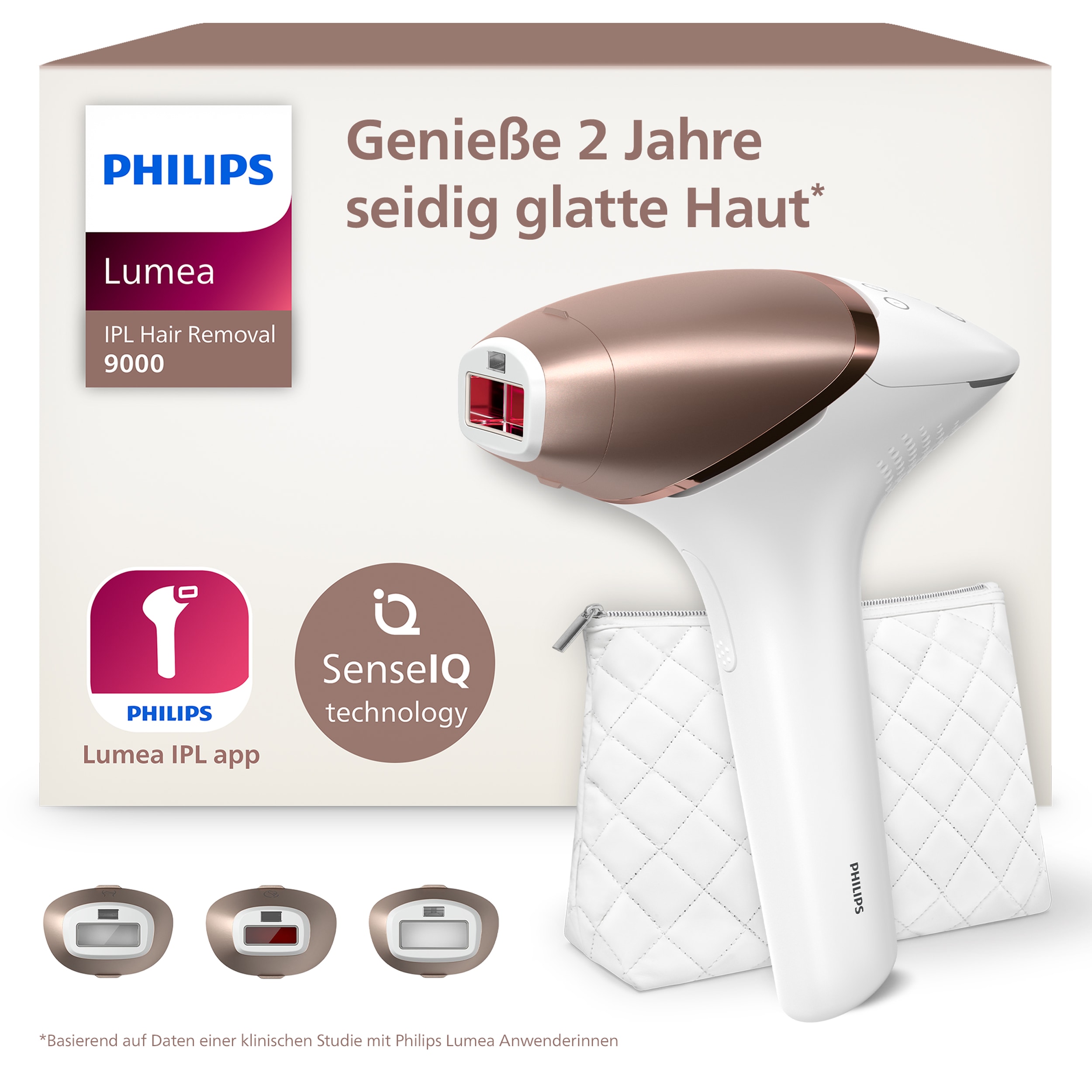 Philips IPL-Haarentferner "Philips Lumea S9000 BRI955/00" 450.000 Lichtimpulse 3 Aufsätze (Körper, Gesicht und Präzisionsaufsatz), kabellos