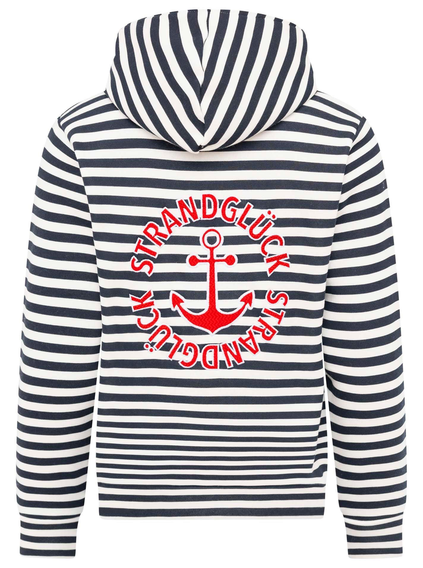 Zwillingsherz Kapuzensweatjacke »"Streifen Strandglück"«, gestreifte Hoodiejacke mit Strandglück Stickerei und Anker am Rücken