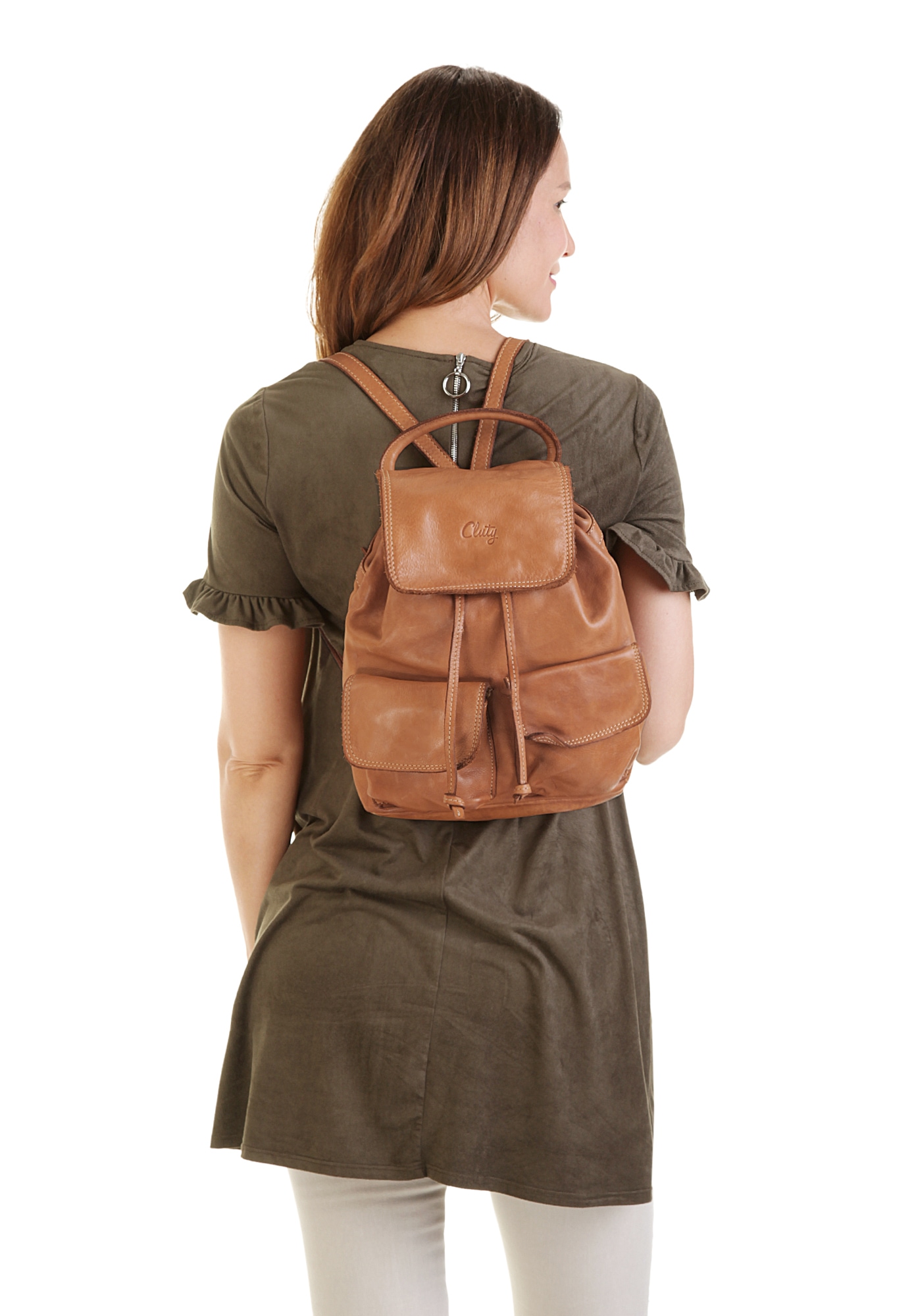 Cluty Cityrucksack, echt Leder, Made in Italy