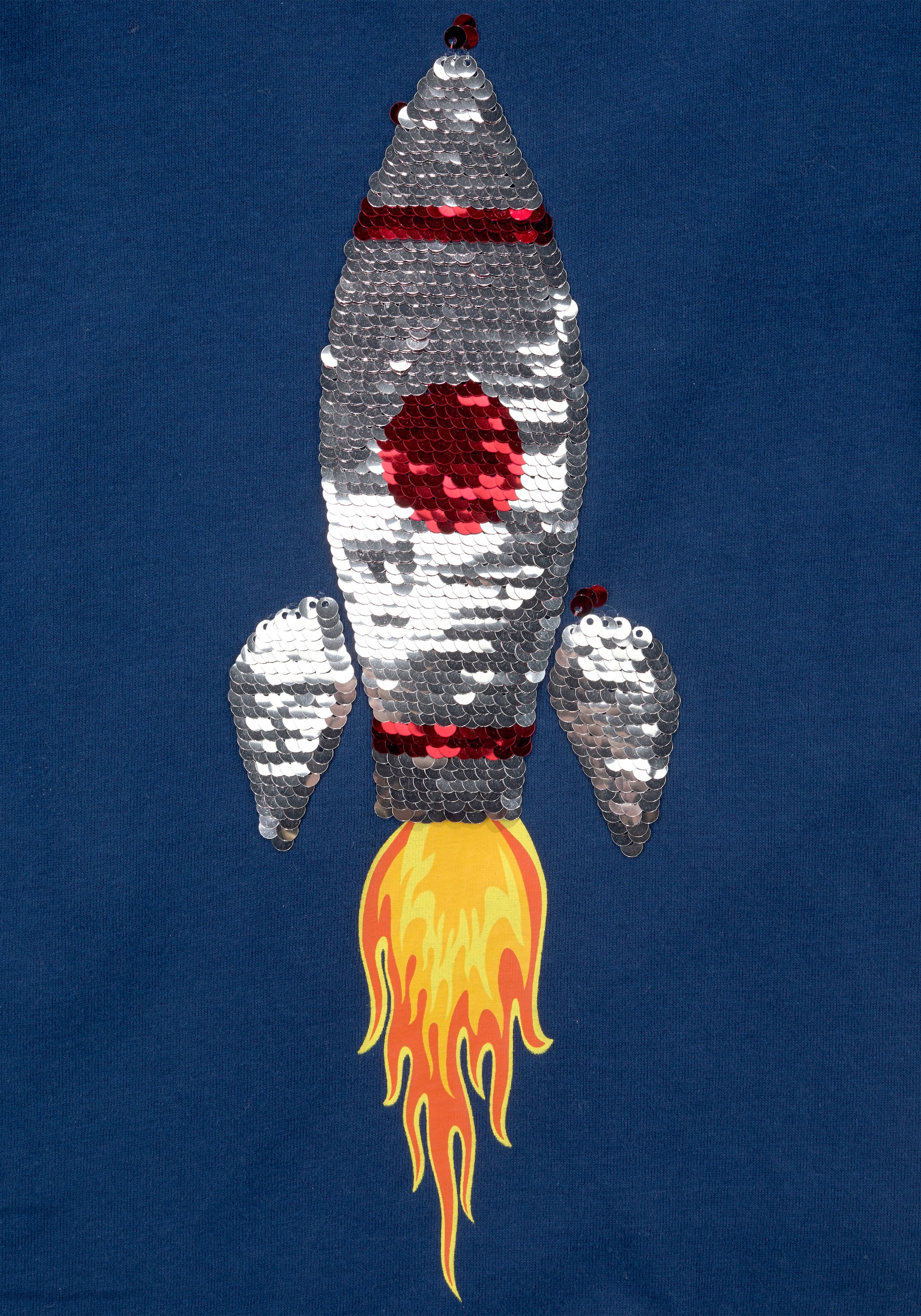 KIDSWORLD Langarmshirt »Rakete aus Wendepailletten«, langärmelige, Basic-Passform, aus Jerseystoff, aus Baumwolle