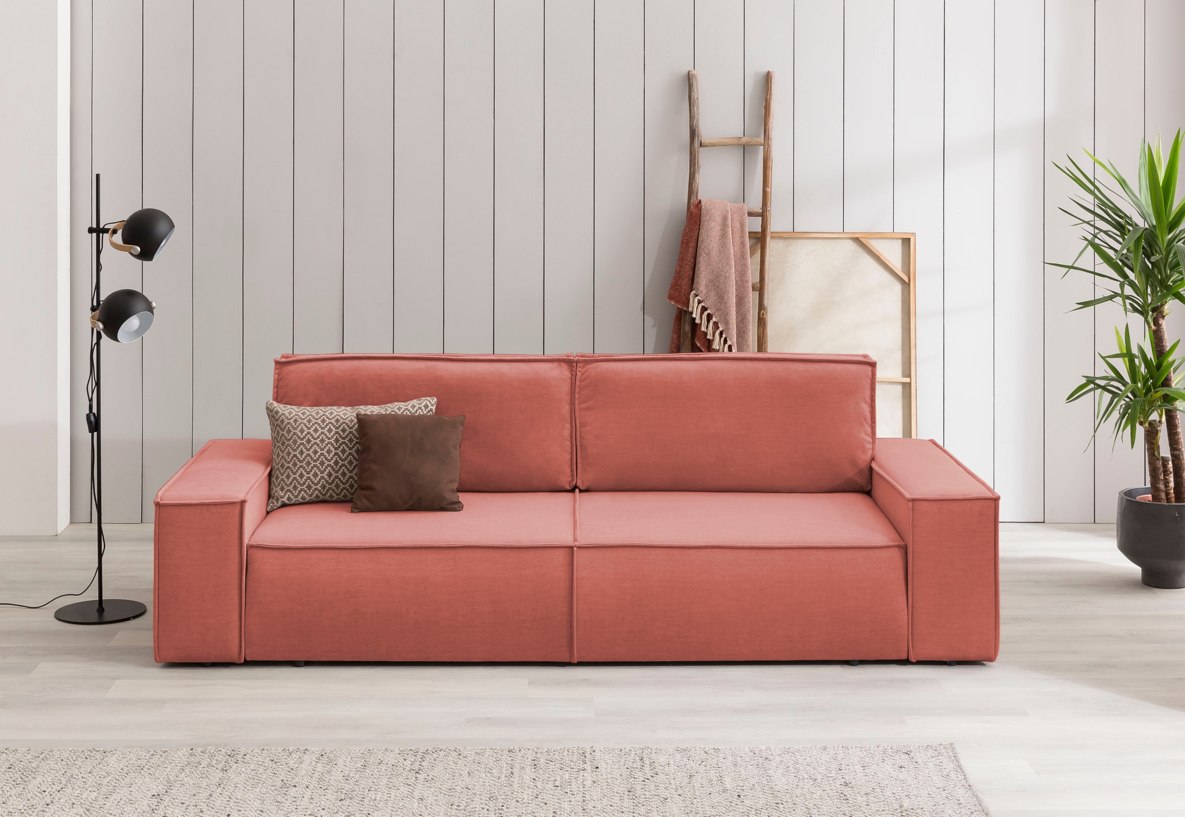 GOODproduct 3-Sitzer "SHERWOOD Schlafsofa (257cm) Cord, Samtvelours, Vintage-Lederoptik" Schlaffunktion mit Bettkasten (ca. 136/200cm)